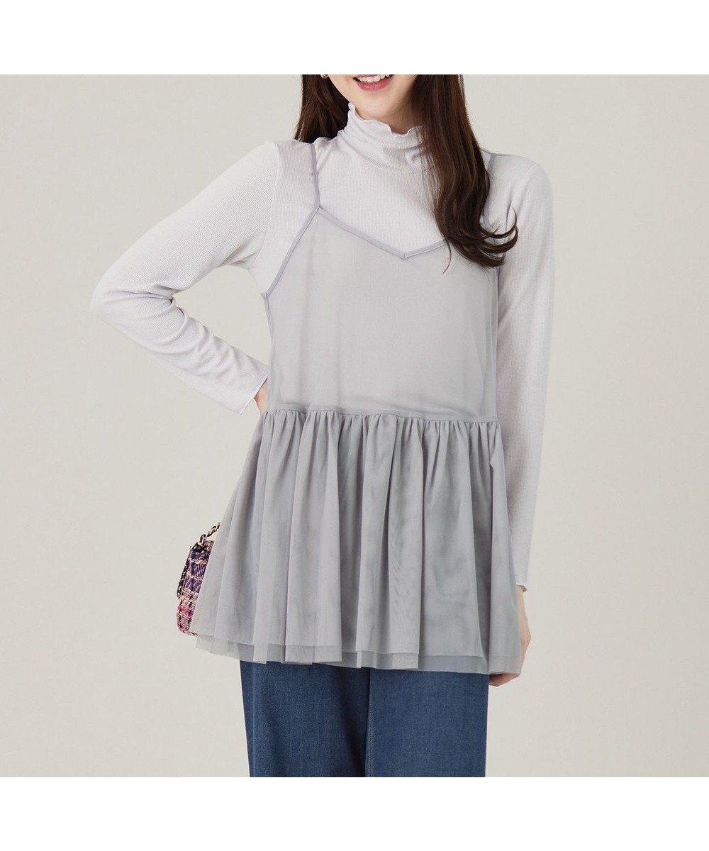 【エニィ スィス/any SiS】の【洗える】チュールレイヤード インナー インテリア・キッズ・メンズ・レディースファッション・服の通販 founy(ファニー) 　ファッション　Fashion　レディースファッション　Fashion for Women　トップス・カットソー　Cut & Sew Tops　キャミソール&ノースリーブ　Camisoles & Sleeveless Tops　インナー　Innerwear　カットソー　Cut and Sewn Top　キャミソール　Camisole, Spaghetti Strap Top　ギャザー　Gathered, Ruffled　チュニック　Tunic, Long Top　チュール　Tulip, Tulip Motif　洗える　Machine Washable　A/W・秋冬　Autumn/Winter　ライトグレー|ID: prp329100004638377 ipo3291000000033681875