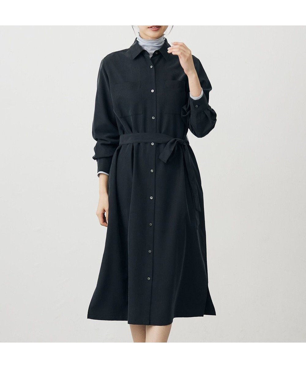 【ジェイ プレス/J.PRESS】の【洗える】ピーチポプリン ワンピース インテリア・キッズ・メンズ・レディースファッション・服の通販 founy(ファニー) 　ファッション　Fashion　レディースファッション　Fashion for Women　ワンピース　Dresses　洗える　Machine Washable　秋　Autumn　スリット　Slit, Slit Detail　タートル　Turtleneck, Turtle Collar　ドレープ　Drape, Draping Fabric　ピーチ　Peach, Soft Touch　ベーシック　Basic, Essential　羽織　Haori, Light Jacket　A/W・秋冬　Autumn/Winter　おすすめ　Recommended / Our Picks　ブラック系|ID: prp329100004638580 ipo3291000000033432582