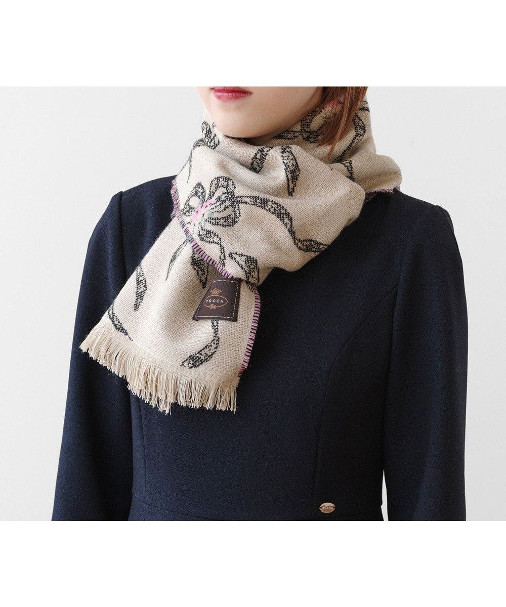 【トッカ/TOCCA】の【フランス製】SHAKE RIBBON JAQUARD STOLE ストール インテリア・キッズ・メンズ・レディースファッション・服の通販 founy(ファニー) 　ファッション　Fashion　レディースファッション　Fashion for Women　ストール　Soft & Warm Scarves　マフラー・スヌード / 冬小物の定番　Scarves & Mufflers　アクリル　Acrylic Material　エレガント 上品　Elegant　ストール　Stole, Wrap　スヌード　Snood, Infinity Scarf　ドレス　Dress, One-Piece　フェミニン　Feminine, Girly　フラワー　Flower, Floral　フランス　France, French　フリンジ　Fringe, Tassel　マフラー　Scarf, Muffler　リボン　Ribbon, Bow　A/W・秋冬　Autumn/Winter　冬　Winter / This Winter　ベージュ系|ID: prp329100004639313 ipo3291000000033441870