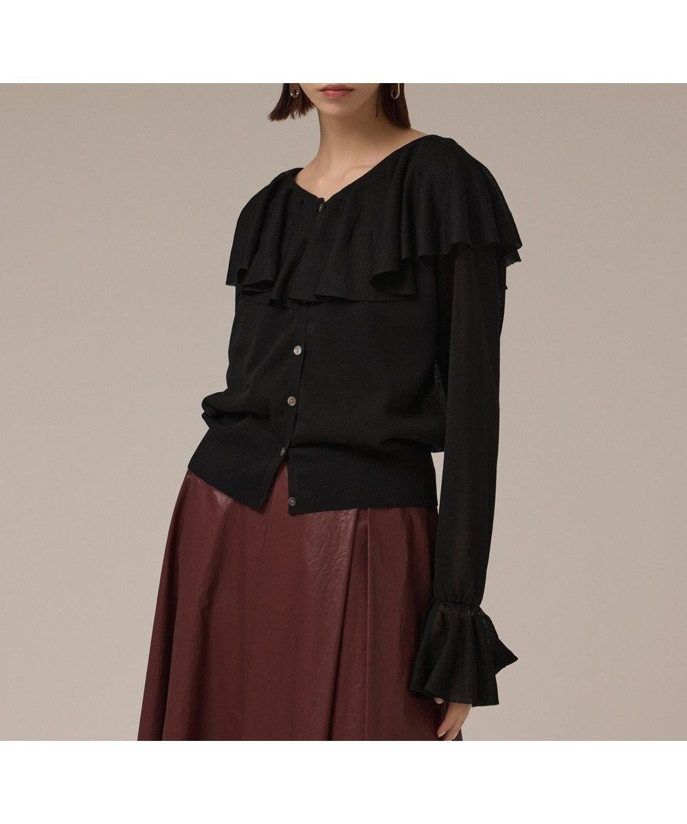【グレース コンチネンタル/GRACE CONTINENTAL】のフリルニットカーディガン インテリア・キッズ・メンズ・レディースファッション・服の通販 founy(ファニー) ファッション Fashion レディースファッション Fashion for Women トップス・カットソー Cut & Sew Tops ニット Knit Tops & Sweaters カーディガン・羽織り Layered Style Cardigans カーディガン Cardigan, Knitwear シアー Sheer, See-Through スリーブ Sleeve, Long Sleeve / Short Sleeve フリル Frill, Ruffle エレガント 上品 Elegant A/W・秋冬 Autumn/Winter ブラック|ID: prp329100004639349 ipo3291000000034275382