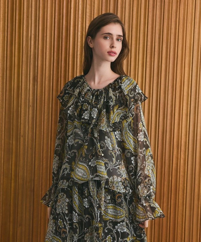 【グレース コンチネンタル/GRACE CONTINENTAL】のラメストライププリントブラウス インテリア・キッズ・メンズ・レディースファッション・服の通販 founy(ファニー) https://founy.com/ ファッション Fashion レディースファッション Fashion for Women トップス・カットソー Cut & Sew Tops シャツ・ブラウス・オフィスカジュアル Elegant Blouses & Button-Ups ヴィンテージ Vintage Style ジョーゼット Georgette, Semi-Sheer Fabric ストライプ Stripe, Striped Pattern ペイズリー Paisley, Ethnic Pattern ボヘミアン Bohemian, Ethnic Style メタル Metal, Metal Parts A/W・秋冬 Autumn/Winter エレガント 上品 Elegant |ID: prp329100004639354 ipo3291000000035817441