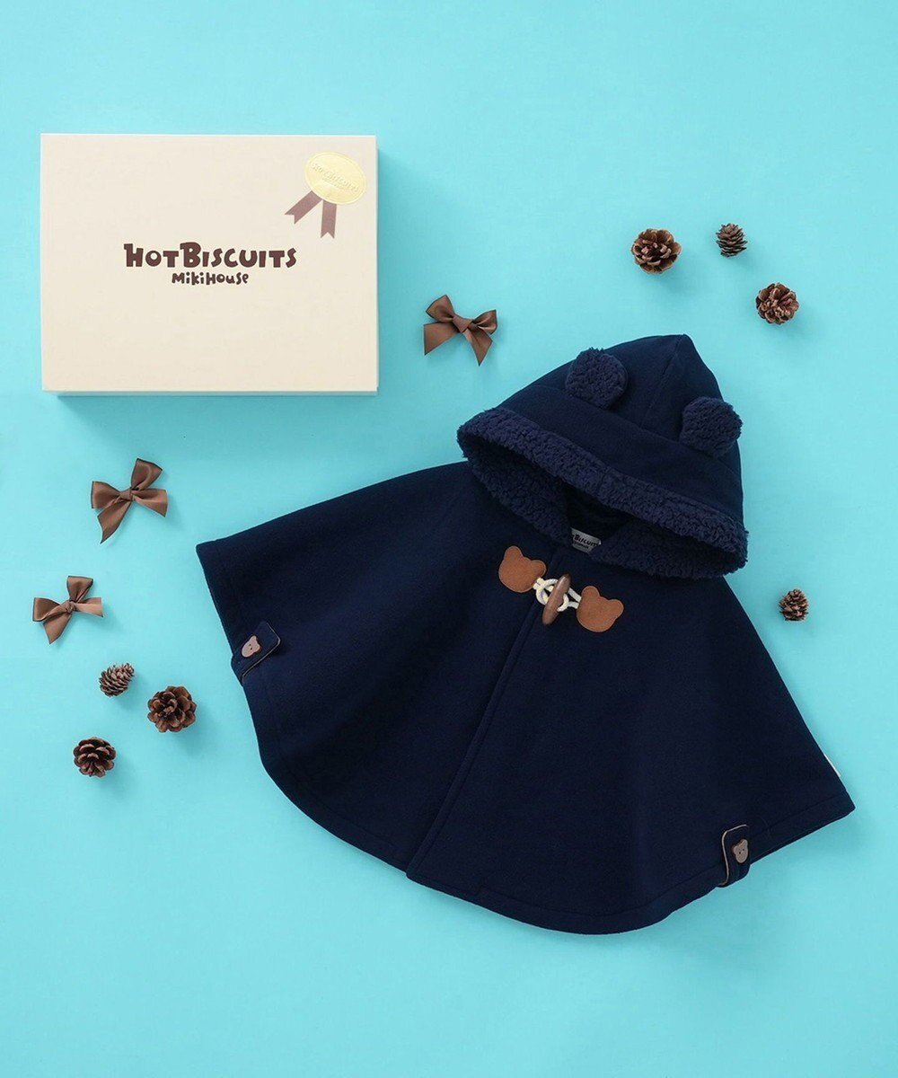 【ミキハウスホットビスケッツ/MIKI HOUSE HOT BISCUITS / KIDS】のお耳付きボアフリース ダッフルマントギフトセット【BOX付き】 インテリア・キッズ・メンズ・レディースファッション・服の通販 founy(ファニー) 　ファッション　Fashion　キッズファッション　Fashion for Kids　おすすめ　Recommended / Our Picks　ギフト プレゼント　Gift / Present　ベビー　Baby, Babywear　人気　Popular, Best Seller　防寒　Cold Protection, Winter-Ready　紺|ID: prp329100004640229 ipo3291000000033450989