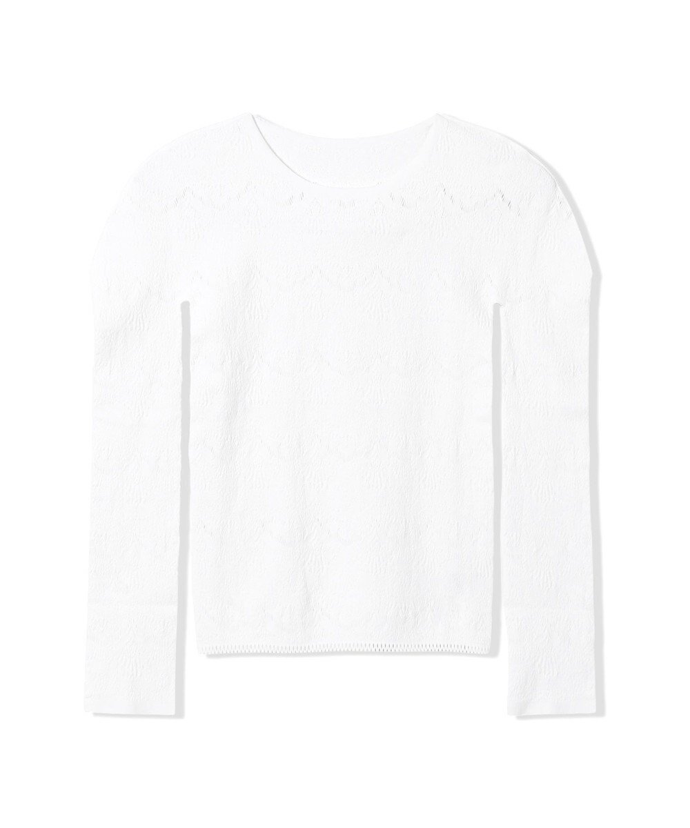 【チャコット/Chacott】の【ノーソーイングニット】ノーソーイングクルーネックトップ 人気、トレンドファッション・服の通販 founy(ファニー) 　ファッション　Fashion　レディースファッション　Fashion for Women　トップス・カットソー　Cut & Sew Tops　ニット　Knit Tops & Sweaters　シアー　Sheer, See-Through　シンプル　Simple, Minimal　スカラップ　Scallop, Scalloped Edge　ストレッチ　Stretch, Stretchy Fabric　デコルテ　Décolleté, Neckline　長袖　Long Sleeve, Full Sleeve　バランス　Balance, Style Balance　バレエ　Ballet, Ballet Style　フィット　Fit, Slim Fit　ベーシック　Basic, Essential　ヨガ　Yoga, Yoga Wear　レギンス　Leggings, Stretch Pants　レーシー　Lacy, Lace-Like　レース　Lace, Lace Fabric　ワーク　Workwear, Utility Style　おすすめ　Recommended / Our Picks　エレガント 上品　Elegant　 other-1|ID: prp329100004640305 ipo3291000000033591386
