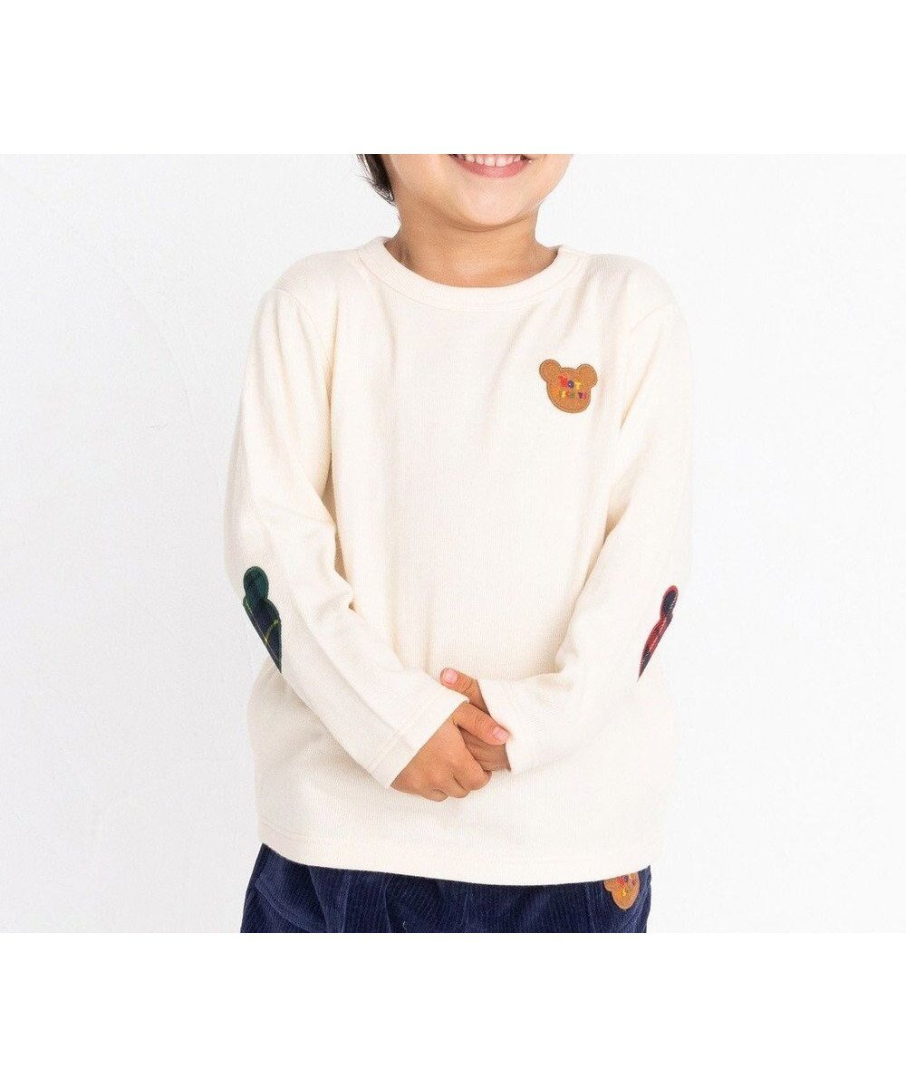 【ミキハウスホットビスケッツ/MIKI HOUSE HOT BISCUITS / KIDS】の【70-110cm】 エルボーパッチ 接結天竺長袖Tシャツ インテリア・キッズ・メンズ・レディースファッション・服の通販 founy(ファニー) 　ファッション　Fashion　キッズファッション　Fashion for Kids　トップス・カットソー　Cut & Sew Tops　おすすめ　Recommended / Our Picks　インナー　Innerwear　カットソー　Cut and Sewn Top　シンプル　Simple, Minimal　トレーナー　Sweatshirt, Trainer　ベビー　Baby, Babywear　冬　Winter / This Winter　夏　Summer　S/S・春夏　SS, Spring/Summer, Warm Season　A/W・秋冬　Autumn/Winter　長袖　Long Sleeve, Full Sleeve　アイボリー|ID: prp329100004640950 ipo3291000000033463084