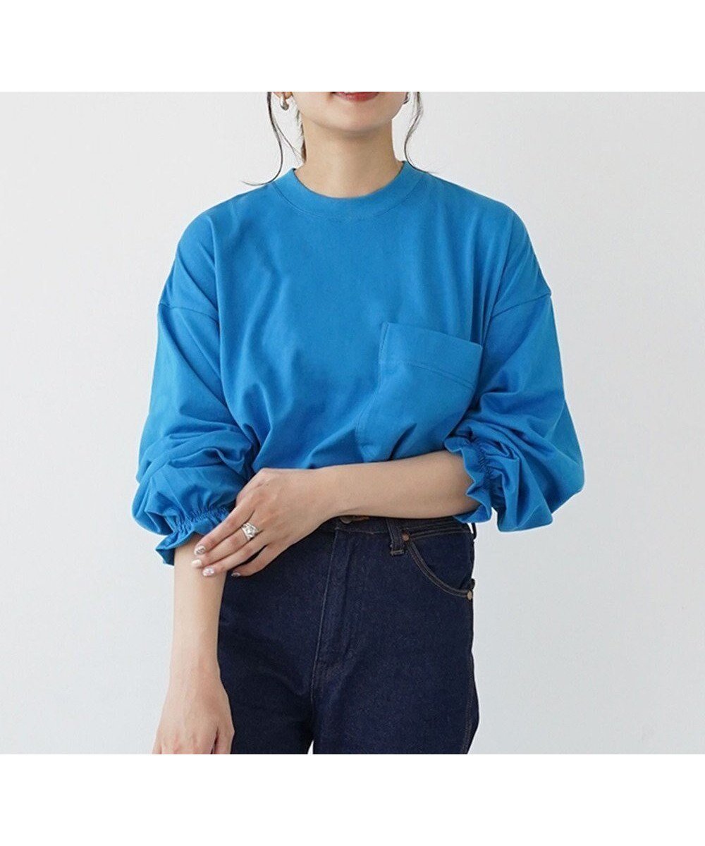 【ハーグ/HAAG】の【スマイルコットン/ソフトタッチ/洗濯機可】LONG SLEEVE SHIRTS カットソー インテリア・キッズ・メンズ・レディースファッション・服の通販 founy(ファニー) 　ファッション　Fashion　レディースファッション　Fashion for Women　トップス・カットソー　Cut & Sew Tops　シャツ・ブラウス・オフィスカジュアル　Elegant Blouses & Button-Ups　ロングTシャツ・Tシャツ　Longline T-Shirts & Tees　カットソー・ベーシックTシャツ　Cut-and-Sewn Tops / Stretch Tees & Basics　カットソー　Cut and Sewn Top　吸水　Absorbent, Quick-Dry　シャーリング　Shirring, Ruched　スリット　Slit, Slit Detail　タンブラー　Tumbler, Travel Mug　ボックス　Boxy, Box Shape　ポケット　Pocket, Pocket Detail　ロング　Long, Long-Length　A/W・秋冬　Autumn/Winter　S/S・春夏　SS, Spring/Summer, Warm Season　夏　Summer　ブルー|ID: prp329100004640996 ipo3291000000033464362