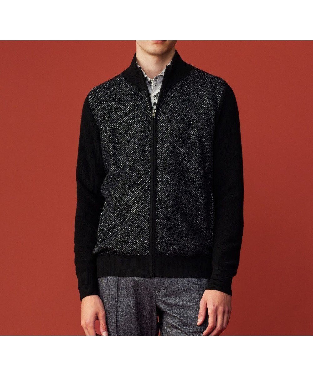 【ジョセフ アブード/JOSEPH ABBOUD / MEN】の【イタリア糸使用/洗える】メリノブレンドモール ジップ ニット ブルゾン インテリア・キッズ・メンズ・レディースファッション・服の通販 founy(ファニー) 　ファッション　Fashion　メンズファッション　Fashion for Men　トップス・カットソー　Cut & Sew Tops　ニット・セーター / 定番トップス　Knit Tops & Sweaters　カーディガン / 羽織り　Cardigans　アクリル　Acrylic Material　イタリア　Italy　カーディガン　Cardigan, Knitwear　ジップ　Zip, Zipper　ジャカード／ジャガード　Jacquard, Woven Pattern　スマート　Smart, Elegant　ブルゾン　Blouson, Bomber Jacket　切替　Switching, Contrast Panel　吸水　Absorbent, Quick-Dry　洗える　Machine Washable　A/W・秋冬　Autumn/Winter　ブラック系|ID: prp329100004641662 ipo3291000000033474640