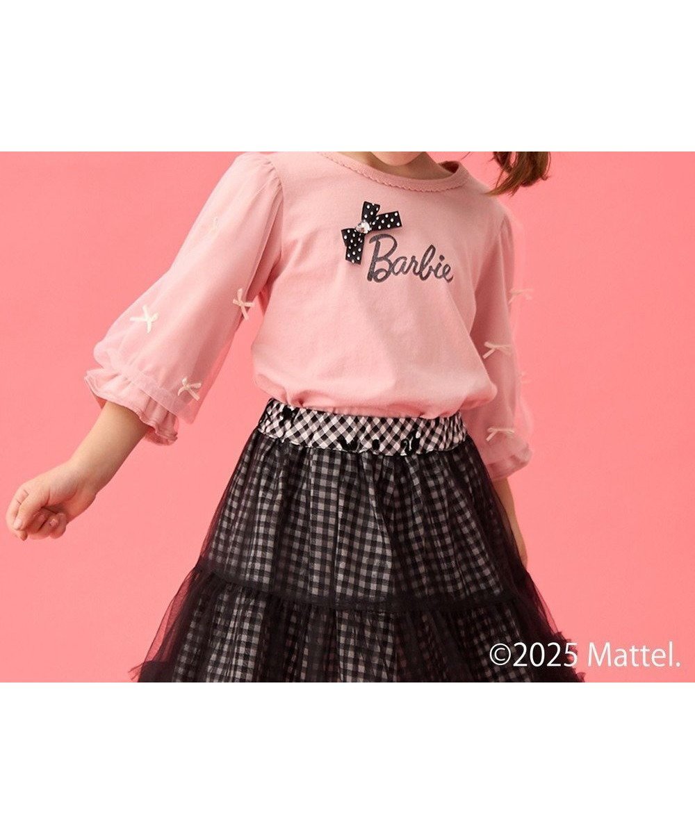 【エニィ/ANY / KIDS】の【Barbie(TM)】リボン 七分袖Tシャツ インテリア・キッズ・メンズ・レディースファッション・服の通販 founy(ファニー) 　ファッション　Fashion　キッズファッション　Fashion for Kids　トップス・カットソー　Cut & Sew Tops　カットソー　Cut and Sewn Top　ジャケット　Jacket, Outerwear　チュール　Tulip, Tulip Motif　デニム　Denim, Jeans Material　トレンド　Trend, Trending Now　フロント　Front, Front Design　プリント　Print, Printed Pattern　ポーチ　Pouch, Small Case　ラウンド　Round, Round Neck　リボン　Ribbon, Bow　ロング　Long, Long-Length　A/W・秋冬　Autumn/Winter　夏　Summer　ピンク|ID: prp329100004642587 ipo3291000000035706714