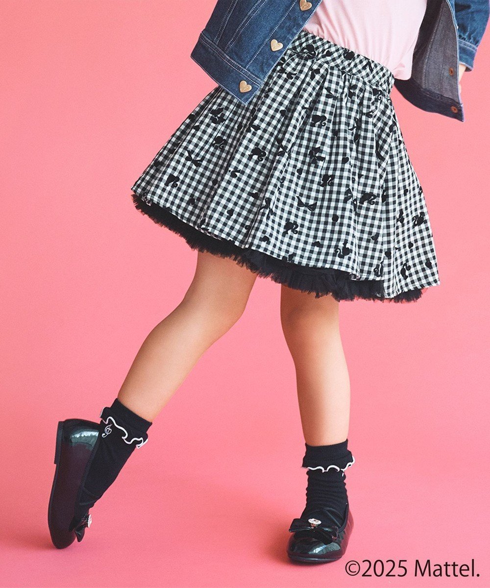【エニファム/any FAM / KIDS】の【Barbie(TM)】リバーシブルスカート インテリア・キッズ・メンズ・レディースファッション・服の通販 founy(ファニー) 　ファッション　Fashion　キッズファッション　Fashion for Kids　秋　Autumn　ガーリー　Girly, Feminine Style　ギンガム　Gingham, Gingham Fabric　ジャケット　Jacket, Outerwear　チェック　Check, Plaid, Tartan　チュール　Tulip, Tulip Motif　デニム　Denim, Jeans Material　ポケット　Pocket, Pocket Detail　ポーチ　Pouch, Small Case　ラウンド　Round, Round Neck　リバーシブル　Reversible, Two-Sided　リボン　Ribbon, Bow　A/W・秋冬　Autumn/Winter　新作・新入荷　New Arrivals / New In　ブラック|ID: prp329100004642592 ipo3291000000033487195