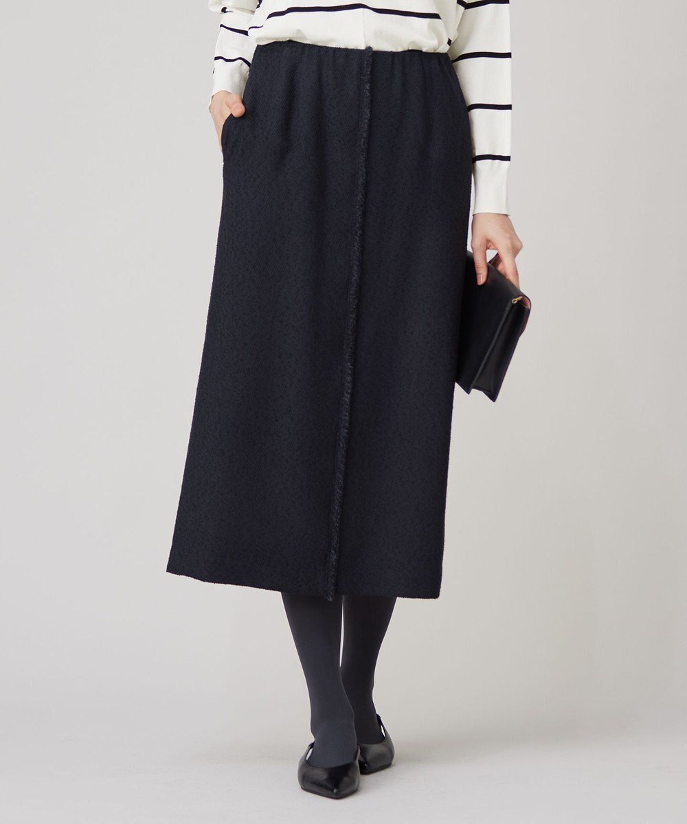 【自由区/JIYU-KU】のブライトリングツイードストレート スカート インテリア・キッズ・メンズ・レディースファッション・服の通販 founy(ファニー) 　ファッション　Fashion　レディースファッション　Fashion for Women　スカート　Skirts　シンプル　Simple, Minimal　ストレート　Straight, Straight Cut　ツイード　Twill, Twill Weave　フリンジ　Fringe, Tassel　フロント　Front, Front Design　ループ　Loop, Loop Knit　エレガント 上品　Elegant　A/W・秋冬　Autumn/Winter　ネイビー|ID: prp329100004642617 ipo3291000000033677199
