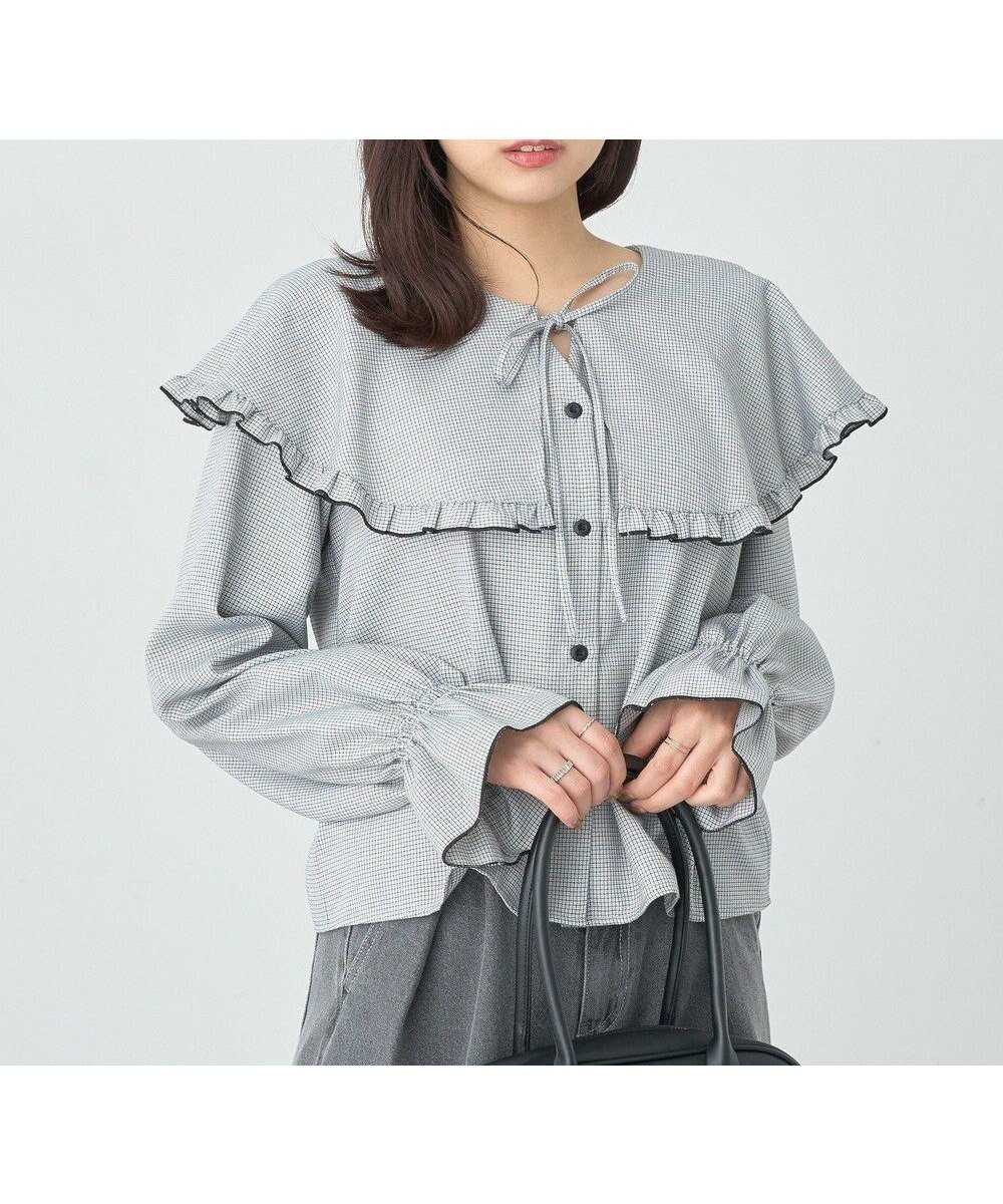 【アースミュージックアンドエコロジー/earth music&ecology】のラッフルカラーチェックブラウス 人気、トレンドファッション・服の通販 founy(ファニー) 　ファッション　Fashion　レディースファッション　Fashion for Women　トップス・カットソー　Cut & Sew Tops　シャツ・ブラウス・オフィスカジュアル　Elegant Blouses & Button-Ups　ガーリー　Girly, Feminine Style　クロップド　Cropped, Short Length　スリーブ　Sleeve, Long Sleeve / Short Sleeve　チェック　Check, Plaid, Tartan　フロント　Front, Front Design　ポケット　Pocket, Pocket Detail　リボン　Ribbon, Bow　A/W・秋冬　Autumn/Winter　 other-1|ID: prp329100004642905 ipo3291000000033491773