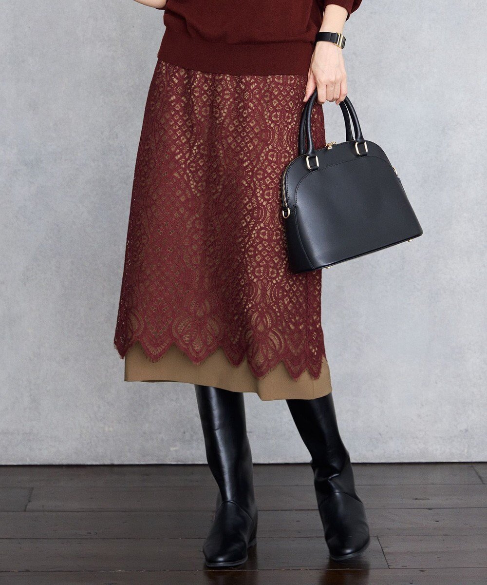 【自由区/JIYU-KU】の【SHIHOさん着用】バイカラーレース スカート インテリア・キッズ・メンズ・レディースファッション・服の通販 founy(ファニー) 　ファッション　Fashion　レディースファッション　Fashion for Women　スカート　Skirts　ストレート　Straight, Straight Cut　レース　Lace, Lace Fabric　無地　Plain, Solid Color　A/W・秋冬　Autumn/Winter　ボルドー×ベージュ|ID: prp329100004643019 ipo3291000000034159921