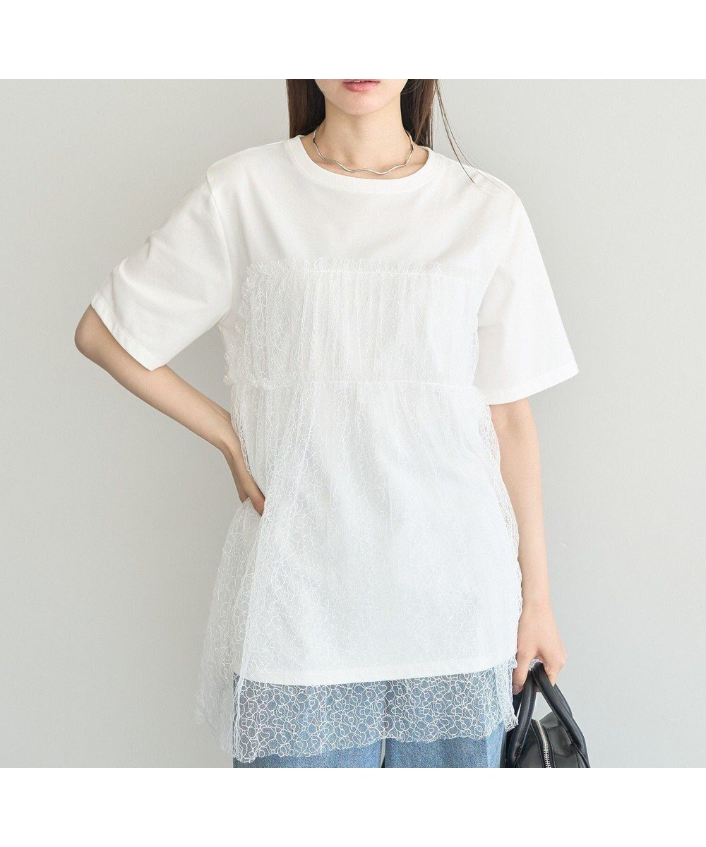 【アースミュージックアンドエコロジー/earth music&ecology】のニュアンス柄レースドッキングプルオーバー 人気、トレンドファッション・服の通販 founy(ファニー) 　ファッション　Fashion　レディースファッション　Fashion for Women　トップス・カットソー　Cut & Sew Tops　シャツ・ブラウス・オフィスカジュアル　Elegant Blouses & Button-Ups　ロングTシャツ・Tシャツ　Longline T-Shirts & Tees　カジュアルプルオーバー・ニットトップス　Pullovers & Knit Tops / Casual Pullovers　カットソー・ベーシックTシャツ　Cut-and-Sewn Tops / Stretch Tees & Basics　新作・新入荷　New Arrivals / New In　おすすめ　Recommended / Our Picks　カットソー　Cut and Sewn Top　ドッキング　Docking, Mixed Material　フェミニン　Feminine, Girly　ボトム　Bottoms, Lower Wear　ポケット　Pocket, Pocket Detail　レース　Lace, Lace Fabric　A/W・秋冬　Autumn/Winter　 other-1|ID: prp329100004643041 ipo3291000000033493168