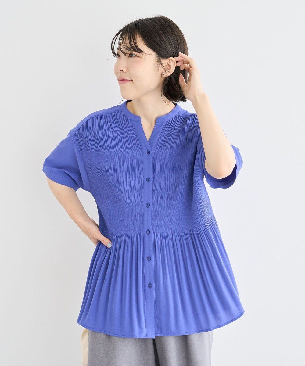 【グリーンパークス/Green Parks】のマジョリカプリーツスキッパーブラウス インテリア・キッズ・メンズ・レディースファッション・服の通販 founy(ファニー) 　ファッション　Fashion　レディースファッション　Fashion for Women　トップス・カットソー　Cut & Sew Tops　シャツ・ブラウス・オフィスカジュアル　Elegant Blouses & Button-Ups　新作・新入荷　New Arrivals / New In　おすすめ　Recommended / Our Picks　スキッパー　Skipper, Open Collar　フロント　Front, Front Design　プリーツ　Pleats, Pleated　ポケット　Pocket, Pocket Detail　ロング　Long, Long-Length　A/W・秋冬　Autumn/Winter　Purple|ID: prp329100004643046 ipo3291000000033493196