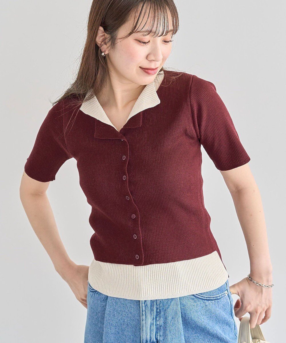 【グリーンパークス/Green Parks】の・Petit Fleur バイカラーレイヤードニット インテリア・キッズ・メンズ・レディースファッション・服の通販 founy(ファニー) 　ファッション　Fashion　レディースファッション　Fashion for Women　トップス・カットソー　Cut & Sew Tops　ニット　Knit Tops & Sweaters　おすすめ　Recommended / Our Picks　シンプル　Simple, Minimal　セーター　Sweater, Knitwear　フィット　Fit, Slim Fit　ポケット　Pocket, Pocket Detail　A/W・秋冬　Autumn/Winter　Bordeaux|ID: prp329100004643840 ipo3291000000033746395