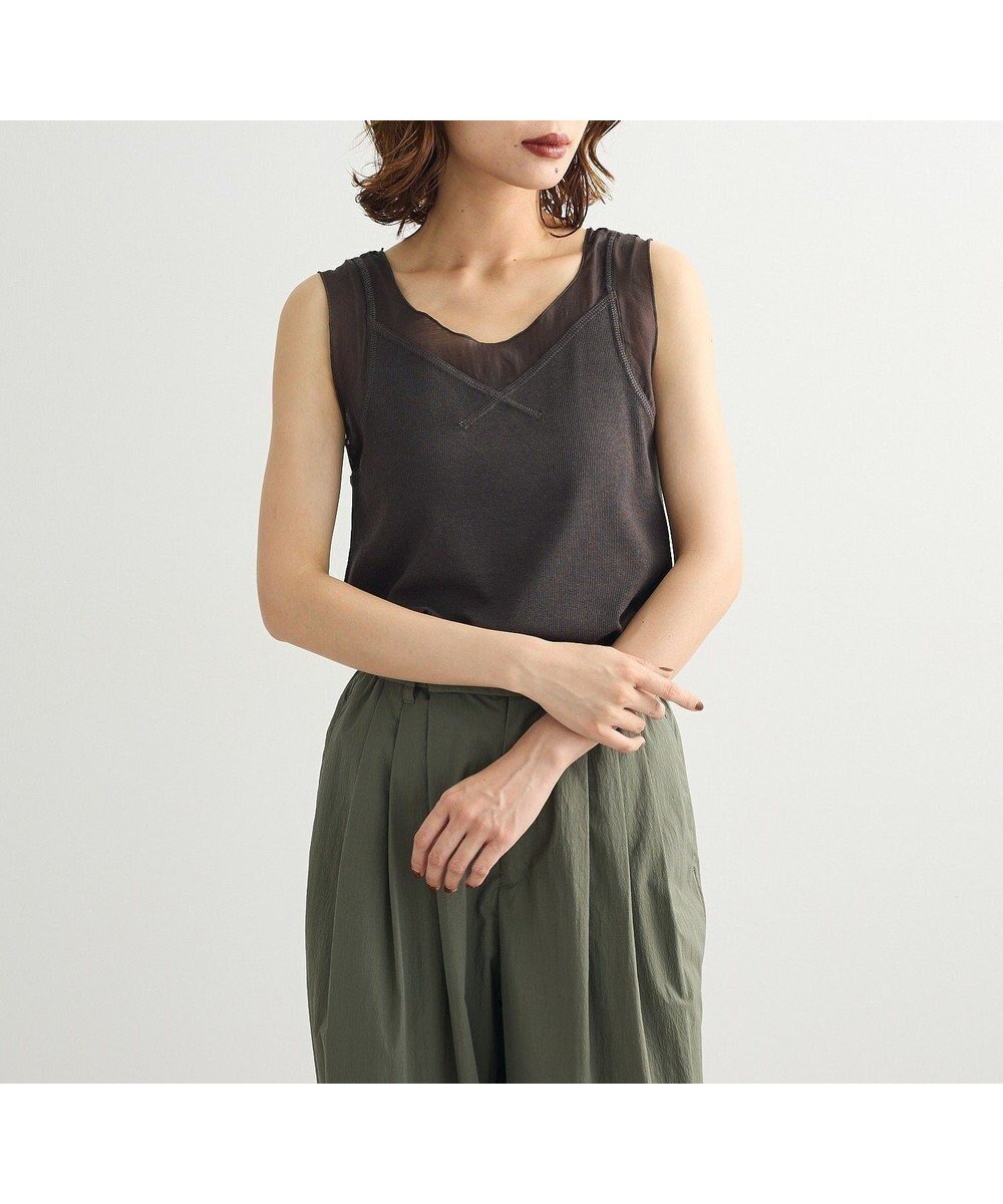 【グリーンパークス/Green Parks】の・SUGAR SPOON シアー切替タンクトップⅡ インテリア・キッズ・メンズ・レディースファッション・服の通販 founy(ファニー) 　ファッション　Fashion　レディースファッション　Fashion for Women　トップス・カットソー　Cut & Sew Tops　おすすめ　Recommended / Our Picks　シアー　Sheer, See-Through　タンク　Tank Top, Sleeveless Top　ポケット　Pocket, Pocket Detail　切替　Switching, Contrast Panel　A/W・秋冬　Autumn/Winter　Charcoal Gray|ID: prp329100004643860 ipo3291000000033503481