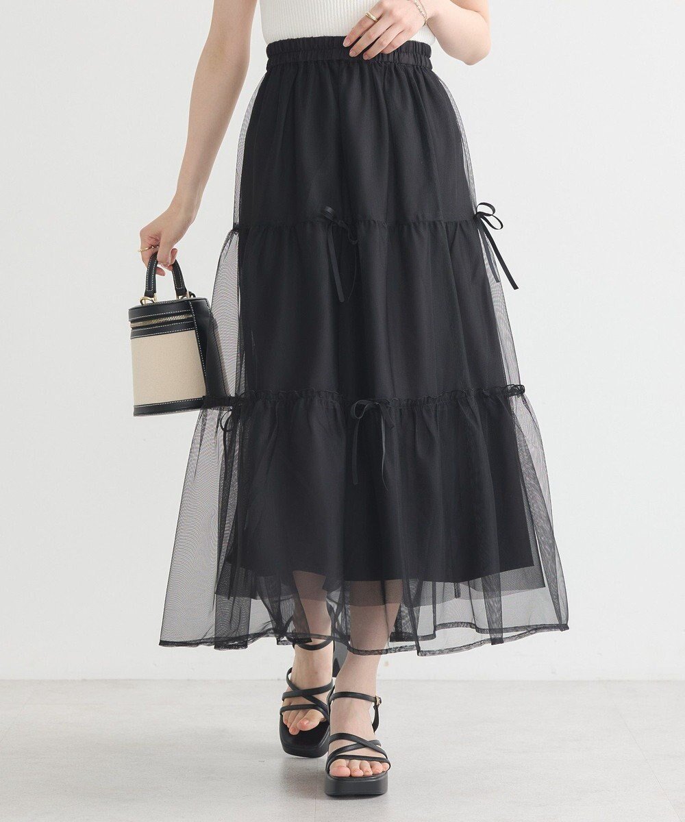 【アースミュージックアンドエコロジー/earth music&ecology】のリボンチュールティアードスカート 人気、トレンドファッション・服の通販 founy(ファニー) 　ファッション　Fashion　レディースファッション　Fashion for Women　スカート　Skirts　ティアードスカート　Tiered Skirts　おすすめ　Recommended / Our Picks　チュール　Tulip, Tulip Motif　ポケット　Pocket, Pocket Detail　ランダム　Random, Irregular　リボン　Ribbon, Bow　A/W・秋冬　Autumn/Winter　 other-1|ID: prp329100004643921 ipo3291000000033503851