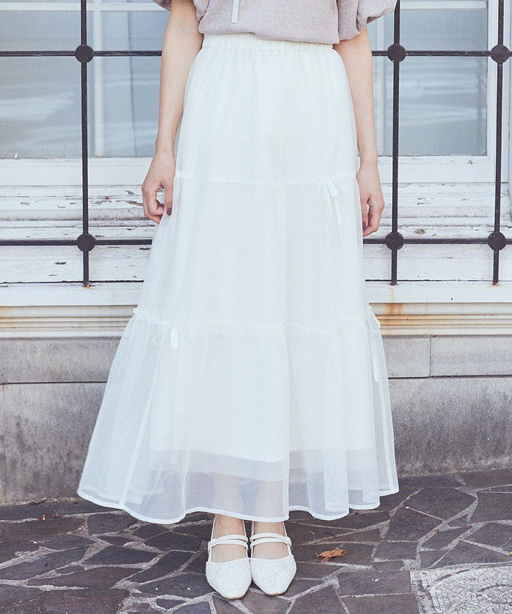 【アースミュージックアンドエコロジー/earth music&ecology】のリボンチュールティアードスカート インテリア・キッズ・メンズ・レディースファッション・服の通販 founy(ファニー) 　ファッション　Fashion　レディースファッション　Fashion for Women　スカート　Skirts　ティアードスカート　Tiered Skirts　おすすめ　Recommended / Our Picks　チュール　Tulip, Tulip Motif　ポケット　Pocket, Pocket Detail　ランダム　Random, Irregular　リボン　Ribbon, Bow　A/W・秋冬　Autumn/Winter　Ivory|ID: prp329100004643921 ipo3291000000033503853