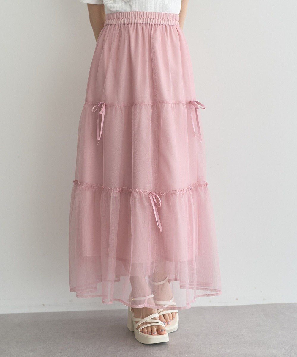 【アースミュージックアンドエコロジー/earth music&ecology】のリボンチュールティアードスカート インテリア・キッズ・メンズ・レディースファッション・服の通販 founy(ファニー) 　ファッション　Fashion　レディースファッション　Fashion for Women　スカート　Skirts　ティアードスカート　Tiered Skirts　おすすめ　Recommended / Our Picks　チュール　Tulip, Tulip Motif　ポケット　Pocket, Pocket Detail　ランダム　Random, Irregular　リボン　Ribbon, Bow　A/W・秋冬　Autumn/Winter　Pink|ID: prp329100004643921 ipo3291000000033503854