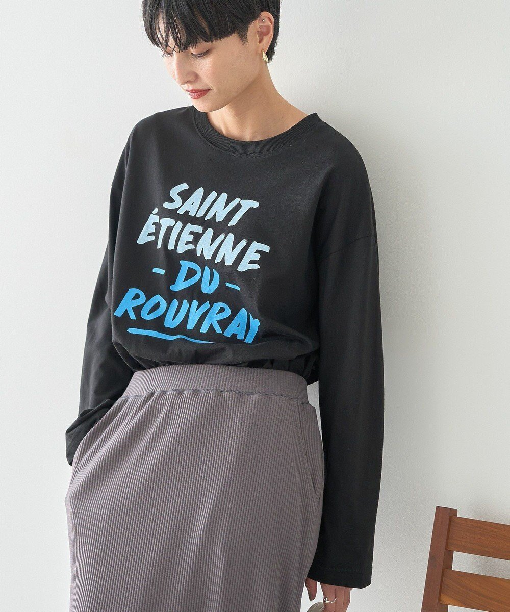 【アメリカンホリック/AMERICAN HOLIC】の手書き風ロゴロングTシャツ インテリア・キッズ・メンズ・レディースファッション・服の通販 founy(ファニー) 　ファッション　Fashion　レディースファッション　Fashion for Women　トップス・カットソー　Cut & Sew Tops　シャツ・ブラウス・オフィスカジュアル　Elegant Blouses & Button-Ups　ロングTシャツ・Tシャツ　Longline T-Shirts & Tees　カットソー・ベーシックTシャツ　Cut-and-Sewn Tops / Stretch Tees & Basics　カットソー　Cut and Sewn Top　スリーブ　Sleeve, Long Sleeve / Short Sleeve　トレンド　Trend, Trending Now　プリント　Print, Printed Pattern　ベスト　Vest, Waistcoat　ポケット　Pocket, Pocket Detail　ロング　Long, Long-Length　ワイド　Wide, Wide Fit　A/W・秋冬　Autumn/Winter　羽織　Haori, Light Jacket　Black|ID: prp329100004644041 ipo3291000000033504541