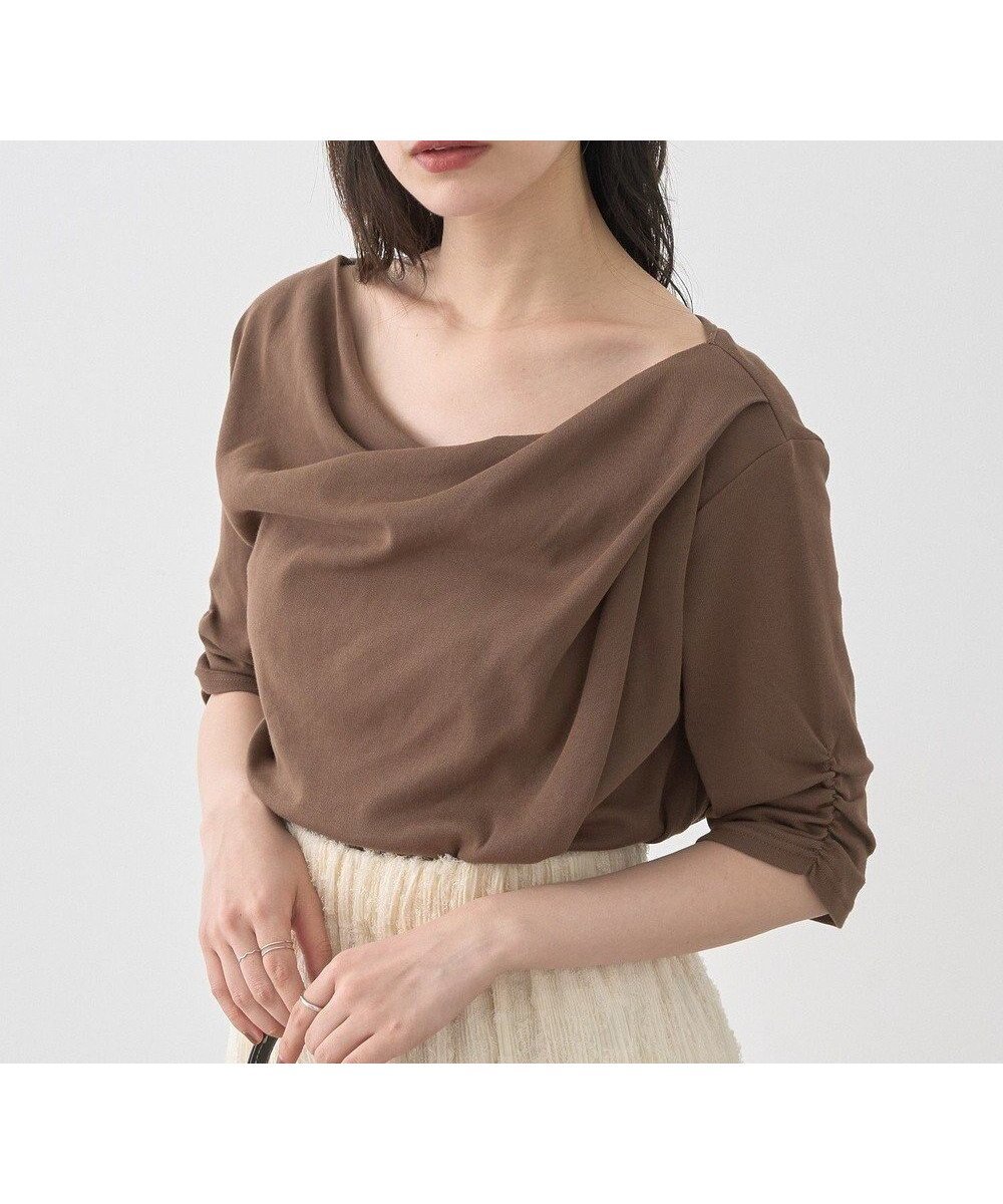 【アースミュージックアンドエコロジー/earth music&ecology】のドレープデザインカットソー インテリア・キッズ・メンズ・レディースファッション・服の通販 founy(ファニー) ファッション Fashion レディースファッション Fashion for Women トップス・カットソー Cut & Sew Tops シャツ・ブラウス・オフィスカジュアル Elegant Blouses & Button-Ups ロングTシャツ・Tシャツ Longline T-Shirts & Tees カットソー・ベーシックTシャツ Cut-and-Sewn Tops / Stretch Tees & Basics カットソー Cut and Sewn Top コンパクト Compact, Small Size シャーリング Shirring, Ruched シンプル Simple, Minimal ドレープ Drape, Draping Fabric ポケット Pocket, Pocket Detail A/W・秋冬 Autumn/Winter Brown|ID: prp329100004644795 ipo3291000000033517299