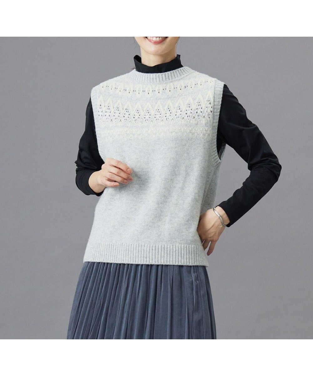 【ジェイ プレス/J.PRESS】の【WEB限定・洗える】FAIR ISLE ニットベスト インテリア・キッズ・メンズ・レディースファッション・服の通販 founy(ファニー) 　ファッション　Fashion　レディースファッション　Fashion for Women　アウター　Coat / Outerwear Collection　トップス・カットソー　Cut & Sew Tops　ニット　Knit Tops & Sweaters　ベスト&ジレ / 重ね着スタイル　Vests & Gilets　洗える　Machine Washable　軽量　Lightweight, Ultra Light　ストレッチ　Stretch, Stretchy Fabric　タートルネック　Turtleneck, High Neck　ベスト　Vest, Waistcoat　リアル　Real, Realistic　A/W・秋冬　Autumn/Winter　【WEB限定】グレー系|ID: prp329100004645630 ipo3291000000033529421