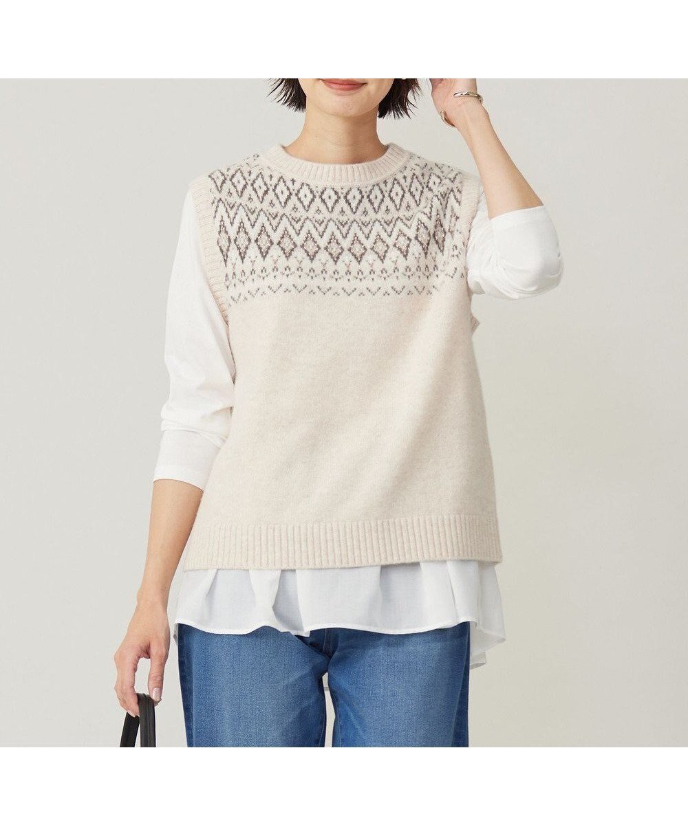 【ジェイ プレス/J.PRESS】の【WEB限定・洗える】FAIR ISLE ニットベスト インテリア・キッズ・メンズ・レディースファッション・服の通販 founy(ファニー) 　ファッション　Fashion　レディースファッション　Fashion for Women　アウター　Coat / Outerwear Collection　トップス・カットソー　Cut & Sew Tops　ニット　Knit Tops & Sweaters　ベスト&ジレ / 重ね着スタイル　Vests & Gilets　洗える　Machine Washable　軽量　Lightweight, Ultra Light　ストレッチ　Stretch, Stretchy Fabric　タートルネック　Turtleneck, High Neck　ベスト　Vest, Waistcoat　リアル　Real, Realistic　A/W・秋冬　Autumn/Winter　【WEB限定】ベージュ系|ID: prp329100004645630 ipo3291000000033529422