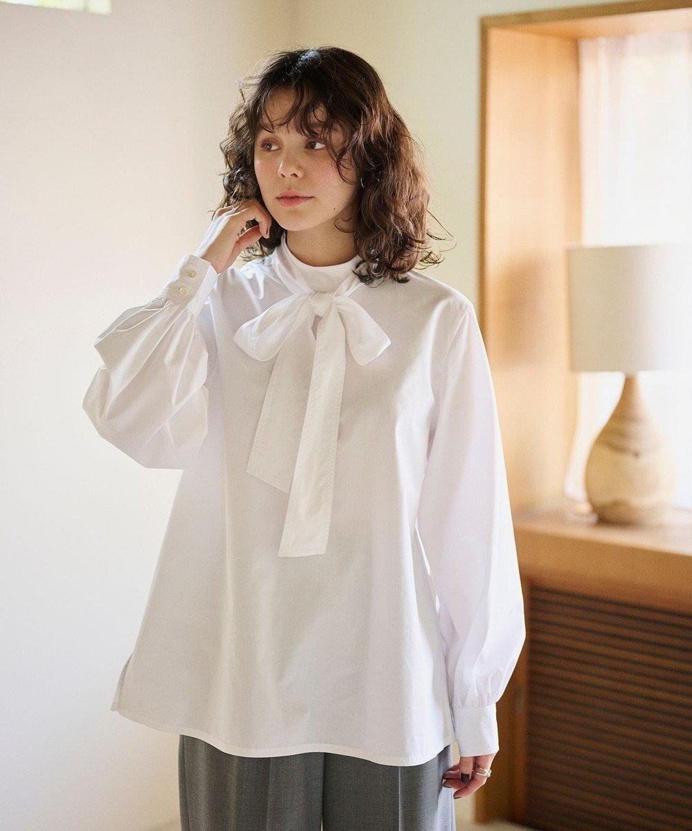 【ハッシュニュアンス/#Newans】の【洗濯機可】ステッチデザインリボンタイブラウス インテリア・キッズ・メンズ・レディースファッション・服の通販 founy(ファニー) ファッション Fashion レディースファッション Fashion for Women トップス・カットソー Cut & Sew Tops シャツ・ブラウス・オフィスカジュアル Elegant Blouses & Button-Ups シャーリング Shirring, Ruched シンプル Simple, Minimal ハイネック High Neck, Mock Neck リボン Ribbon, Bow エレガント 上品 Elegant 洗える Machine Washable A/W・秋冬 Autumn/Winter ホワイト|ID: prp329100004645763 ipo3291000000034619459