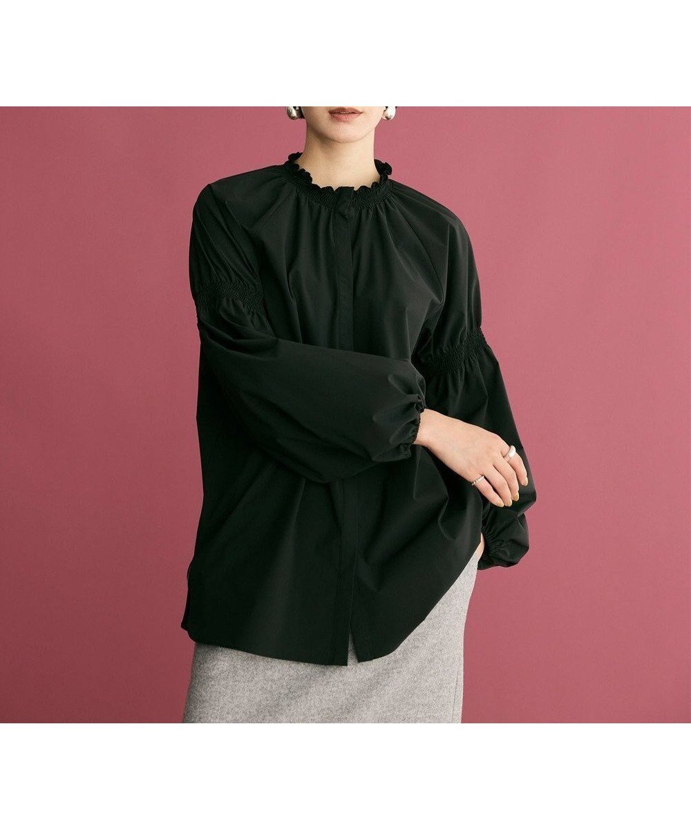 【ハッシュニュアンス/#Newans】の【洗濯機可/撥水】シャーリングネック ボリュームスリーブシャツ インテリア・キッズ・メンズ・レディースファッション・服の通販 founy(ファニー) 　ファッション　Fashion　レディースファッション　Fashion for Women　トップス・カットソー　Cut & Sew Tops　シャツ・ブラウス・オフィスカジュアル　Elegant Blouses & Button-Ups　ボリューム袖・フリルスリーブブラウス　Voluminous & Ruffle Sleeves / Puffy Sleeve Tops　インナー　Innerwear　ギャザー　Gathered, Ruffled　シャーリング　Shirring, Ruched　ストレッチ　Stretch, Stretchy Fabric　タフタ　Taffeta, Structured Fabric　バランス　Balance, Style Balance　洗える　Machine Washable　A/W・秋冬　Autumn/Winter　ブラック|ID: prp329100004645775 ipo3291000000033872953