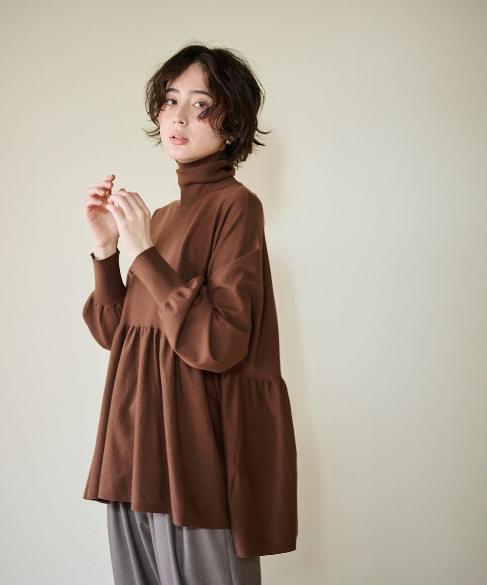 【ハッシュニュアンス/#Newans】の【洗える】ペプラムデザインワイドシルエットプルオーバー インテリア・キッズ・メンズ・レディースファッション・服の通販 founy(ファニー) ファッション Fashion レディースファッション Fashion for Women トップス・カットソー Cut & Sew Tops ニット Knit Tops & Sweaters カジュアルプルオーバー・ニットトップス Pullovers & Knit Tops / Casual Pullovers コンパクト Compact, Small Size ストレッチ Stretch, Stretchy Fabric セーター Sweater, Knitwear ハイネック High Neck, Mock Neck バランス Balance, Style Balance フレア Flare, Flared 切替 Switching, Contrast Panel 洗える Machine Washable A/W・秋冬 Autumn/Winter ブラウン|ID: prp329100004645785 ipo3291000000034622130