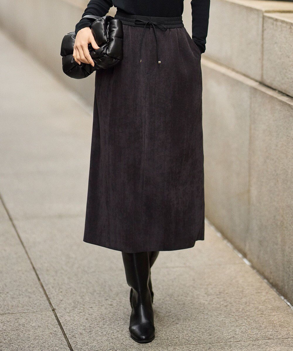 【自由区/JIYU-KU】の【SHIHOさん着用】ソフトコーデュロイ スカート インテリア・キッズ・メンズ・レディースファッション・服の通販 founy(ファニー) ファッション Fashion レディースファッション Fashion for Women スカート Skirts コーデュロイ Corduroy, Cord Fabric ストレート Straight, Straight Cut ドレープ Drape, Draping Fabric A/W・秋冬 Autumn/Winter ブラック|ID: prp329100004645839 ipo3291000000034477159