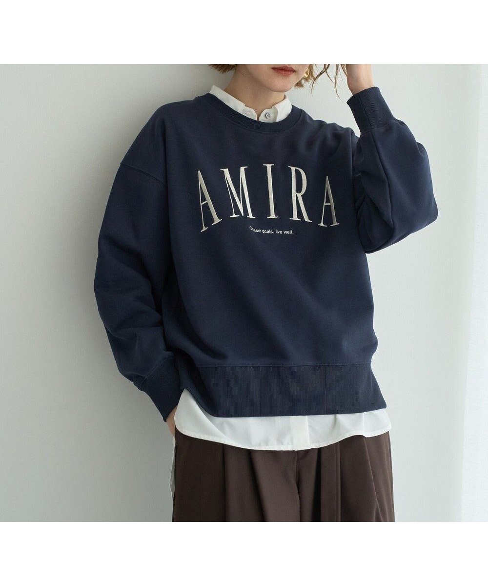 【イェッカ ヴェッカ/YECCA VECCA】の刺繍ロゴスウェット インテリア・キッズ・メンズ・レディースファッション・服の通販 founy(ファニー) 　ファッション　Fashion　レディースファッション　Fashion for Women　トップス・カットソー　Cut & Sew Tops　レディースパーカー・カジュアルフーディー　Casual Hoodies & Sweatshirts　スウェット・クルーネックトップス　Sweatshirts & Crewnecks / Relaxed Fit Sweat Tops　新作・新入荷　New Arrivals / New In　スウェット / スエット　Sweatshirt, Sweatwear　デコルテ　Décolleté, Neckline　バランス　Balance, Style Balance　ポケット　Pocket, Pocket Detail　エレガント 上品　Elegant　A/W・秋冬　Autumn/Winter　Navy|ID: prp329100004645851 ipo3291000000033532112