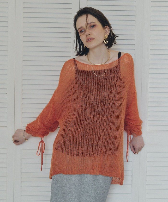 【イェッカ ヴェッカ/YECCA VECCA】の袖シャーリングシアーニット インテリア・キッズ・メンズ・レディースファッション・服の通販 founy(ファニー) https://founy.com/ ファッション Fashion レディースファッション Fashion for Women トップス・カットソー Cut & Sew Tops ニット Knit Tops & Sweaters 新作・新入荷 New Arrivals / New In おすすめ Recommended / Our Picks キャミソール Camisole, Spaghetti Strap Top シャーリング Shirring, Ruched セーター Sweater, Knitwear デニム Denim, Jeans Material フェミニン Feminine, Girly ポケット Pocket, Pocket Detail リボン Ribbon, Bow A/W・秋冬 Autumn/Winter |ID: prp329100004645861 ipo3291000000033532150