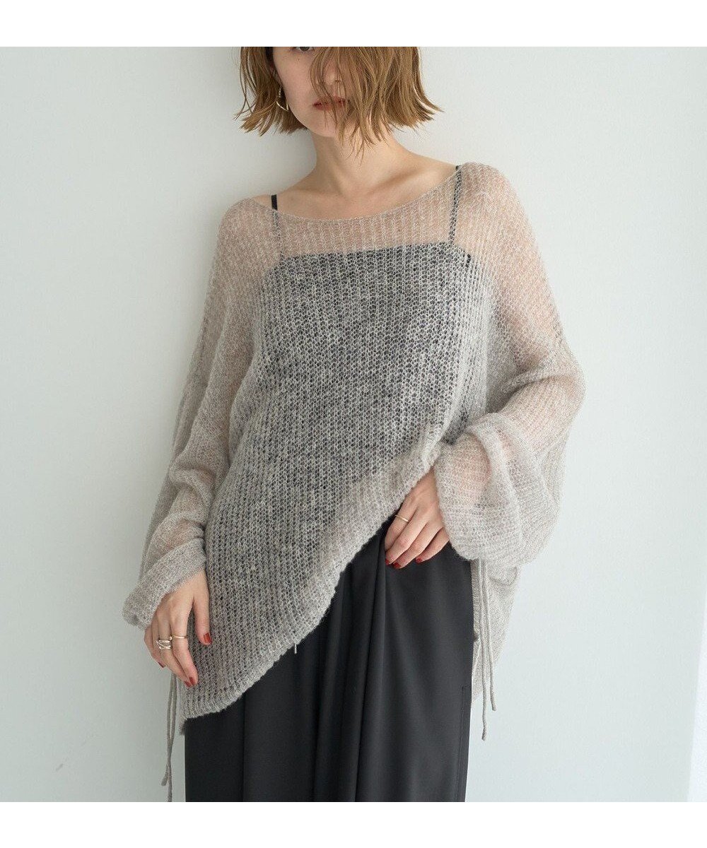 【イェッカ ヴェッカ/YECCA VECCA】の袖シャーリングシアーニット インテリア・キッズ・メンズ・レディースファッション・服の通販 founy(ファニー) 　ファッション　Fashion　レディースファッション　Fashion for Women　トップス・カットソー　Cut & Sew Tops　ニット　Knit Tops & Sweaters　新作・新入荷　New Arrivals / New In　おすすめ　Recommended / Our Picks　キャミソール　Camisole, Spaghetti Strap Top　シャーリング　Shirring, Ruched　セーター　Sweater, Knitwear　デニム　Denim, Jeans Material　フェミニン　Feminine, Girly　ポケット　Pocket, Pocket Detail　リボン　Ribbon, Bow　A/W・秋冬　Autumn/Winter　Gray Mixture|ID: prp329100004645861 ipo3291000000033532154