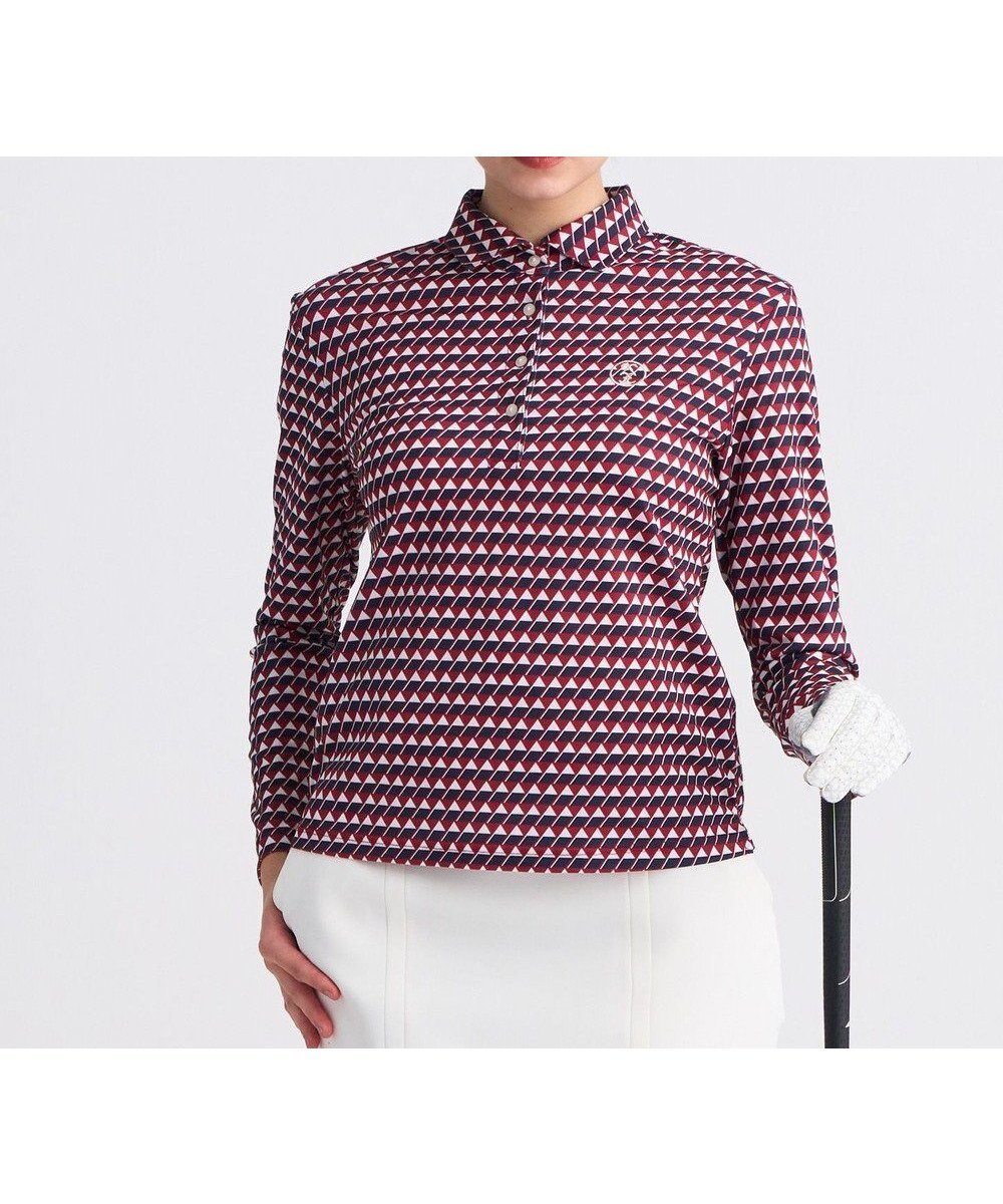 【23区 ゴルフ/NIJYUSANKU GOLF】の【WOMEN】フラッグプリント長袖ポロシャツ 吸水速乾 UVカット 総柄 人気、トレンドファッション・服の通販 founy(ファニー) 　ファッション　Fashion　レディースファッション　Fashion for Women　トップス・カットソー　Cut & Sew Tops　シャツ・ブラウス・オフィスカジュアル　Elegant Blouses & Button-Ups　ポロシャツ・きれいめカジュアル　Smart-Casual Polo Tops　新作・新入荷　New Arrivals / New In　おすすめ　Recommended / Our Picks　ゴルフ　Golf　ストレッチ　Stretch, Stretchy Fabric　プリント　Print, Printed Pattern　ポロシャツ　Polo Shirt, Collared Tee　エレガント 上品　Elegant　吸水　Absorbent, Quick-Dry　無地　Plain, Solid Color　A/W・秋冬　Autumn/Winter　長袖　Long Sleeve, Full Sleeve　 other-1|ID: prp329100004645911 ipo3291000000033532449