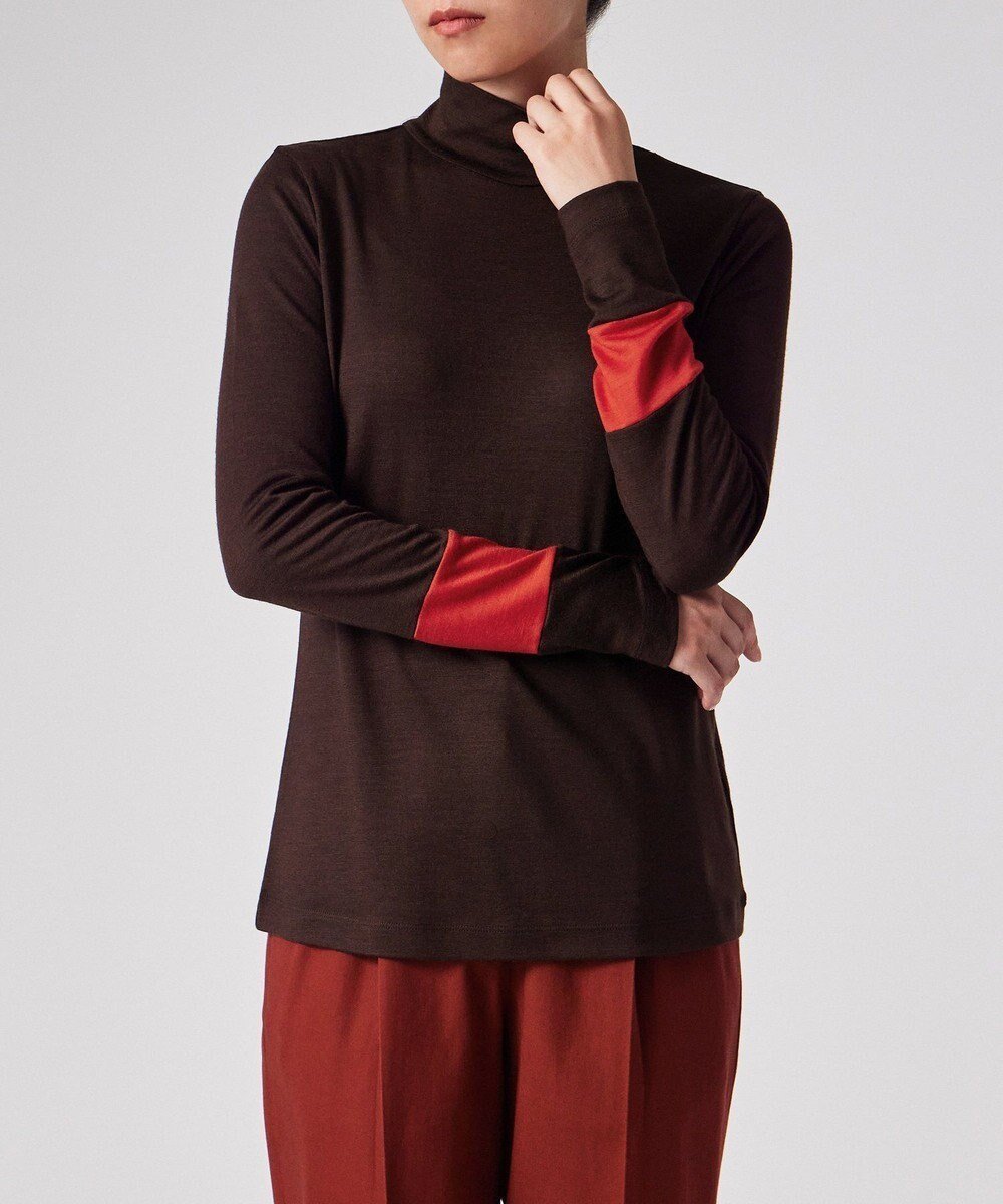 【ポール スミス/Paul Smith】の【洗える】コントラストカラー ハイネック カットソー インテリア・キッズ・メンズ・レディースファッション・服の通販 founy(ファニー) 　ファッション　Fashion　レディースファッション　Fashion for Women　トップス・カットソー　Cut & Sew Tops　シャツ・ブラウス・オフィスカジュアル　Elegant Blouses & Button-Ups　ロングTシャツ・Tシャツ　Longline T-Shirts & Tees　カットソー・ベーシックTシャツ　Cut-and-Sewn Tops / Stretch Tees & Basics　おすすめ　Recommended / Our Picks　カットソー　Cut and Sewn Top　ジャケット　Jacket, Outerwear　ハイネック　High Neck, Mock Neck　ベスト　Vest, Waistcoat　リラックス　Relax, Relaxed Fit　夏　Summer　S/S・春夏　SS, Spring/Summer, Warm Season　洗える　Machine Washable　A/W・秋冬　Autumn/Winter　チョコレートブラウン|ID: prp329100004646784 ipo3291000000033623392
