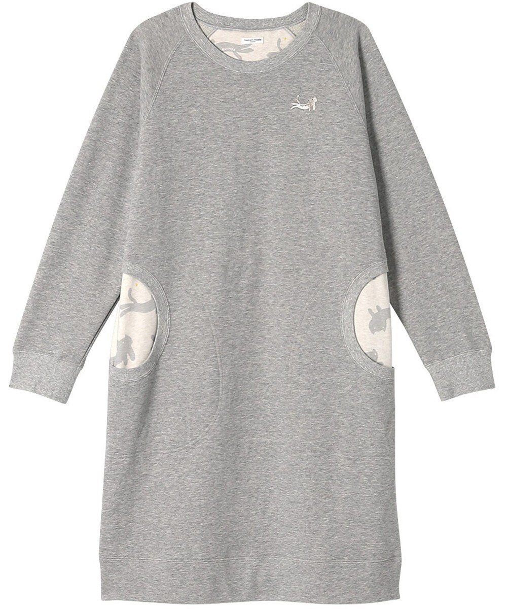【ツモリチサト スリープ/tsumori chisato SLEEP】のツモリチサト ワンピース 長袖 ルームウェア 綿100%(本体) レディース UNX587 /ワコール インテリア・キッズ・メンズ・レディースファッション・服の通販 founy(ファニー) 　ファッション　Fashion　レディースファッション　Fashion for Women　ワンピース　Dresses　ネコ　Cat, Feline Motif　パジャマ　Pajamas, Sleepwear　プリント　Print, Printed Pattern　ポケット　Pocket, Pocket Detail　ワンポイント　One Point, Statement Accent　長袖　Long Sleeve, Full Sleeve　グレー|ID: prp329100004646792 ipo3291000000033542304