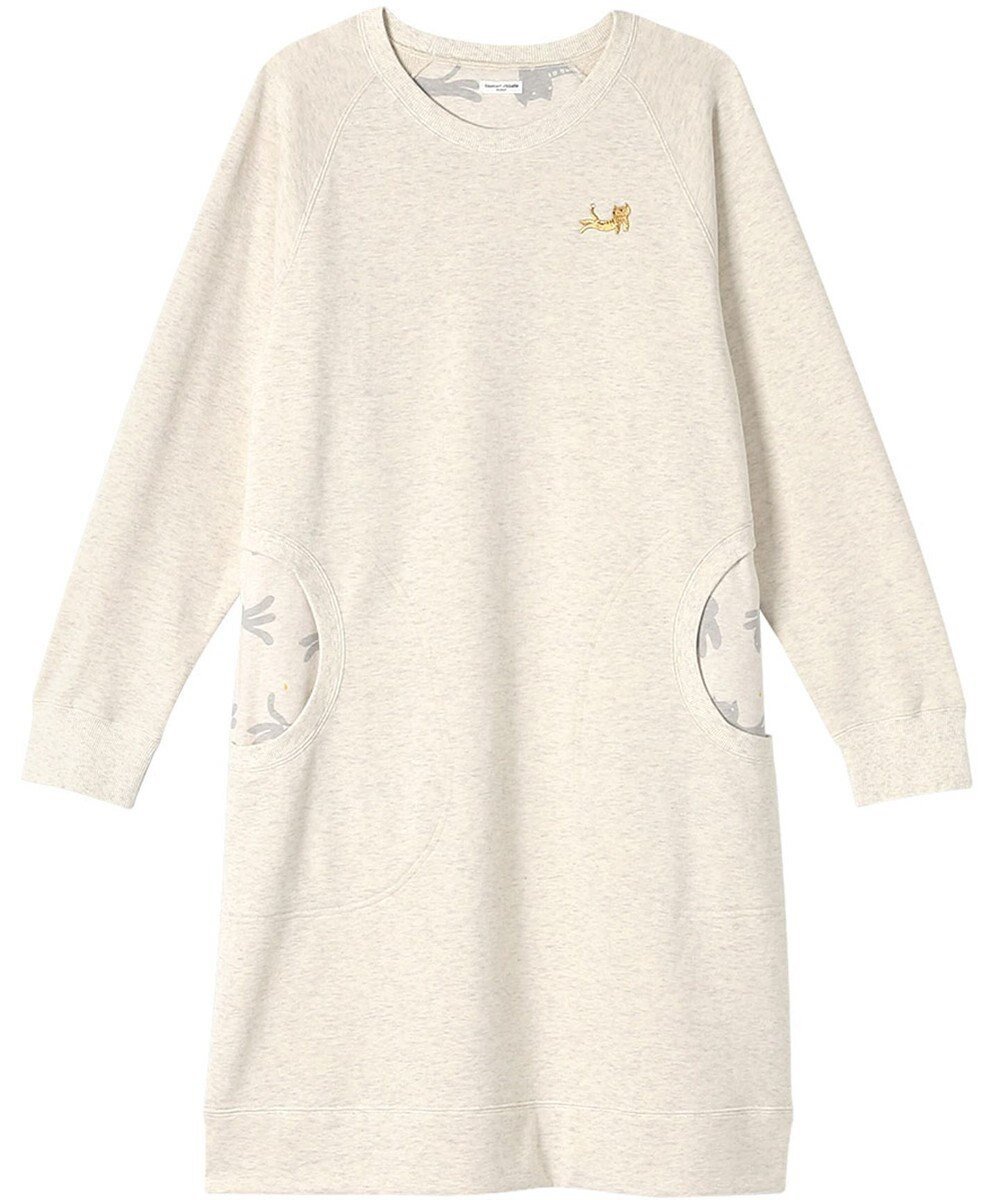 【ツモリチサト スリープ/tsumori chisato SLEEP】のツモリチサト ワンピース 長袖 ルームウェア 綿100%(本体) レディース UNX587 /ワコール インテリア・キッズ・メンズ・レディースファッション・服の通販 founy(ファニー) 　ファッション　Fashion　レディースファッション　Fashion for Women　ワンピース　Dresses　ネコ　Cat, Feline Motif　パジャマ　Pajamas, Sleepwear　プリント　Print, Printed Pattern　ポケット　Pocket, Pocket Detail　ワンポイント　One Point, Statement Accent　長袖　Long Sleeve, Full Sleeve　アイボリー|ID: prp329100004646792 ipo3291000000033542305