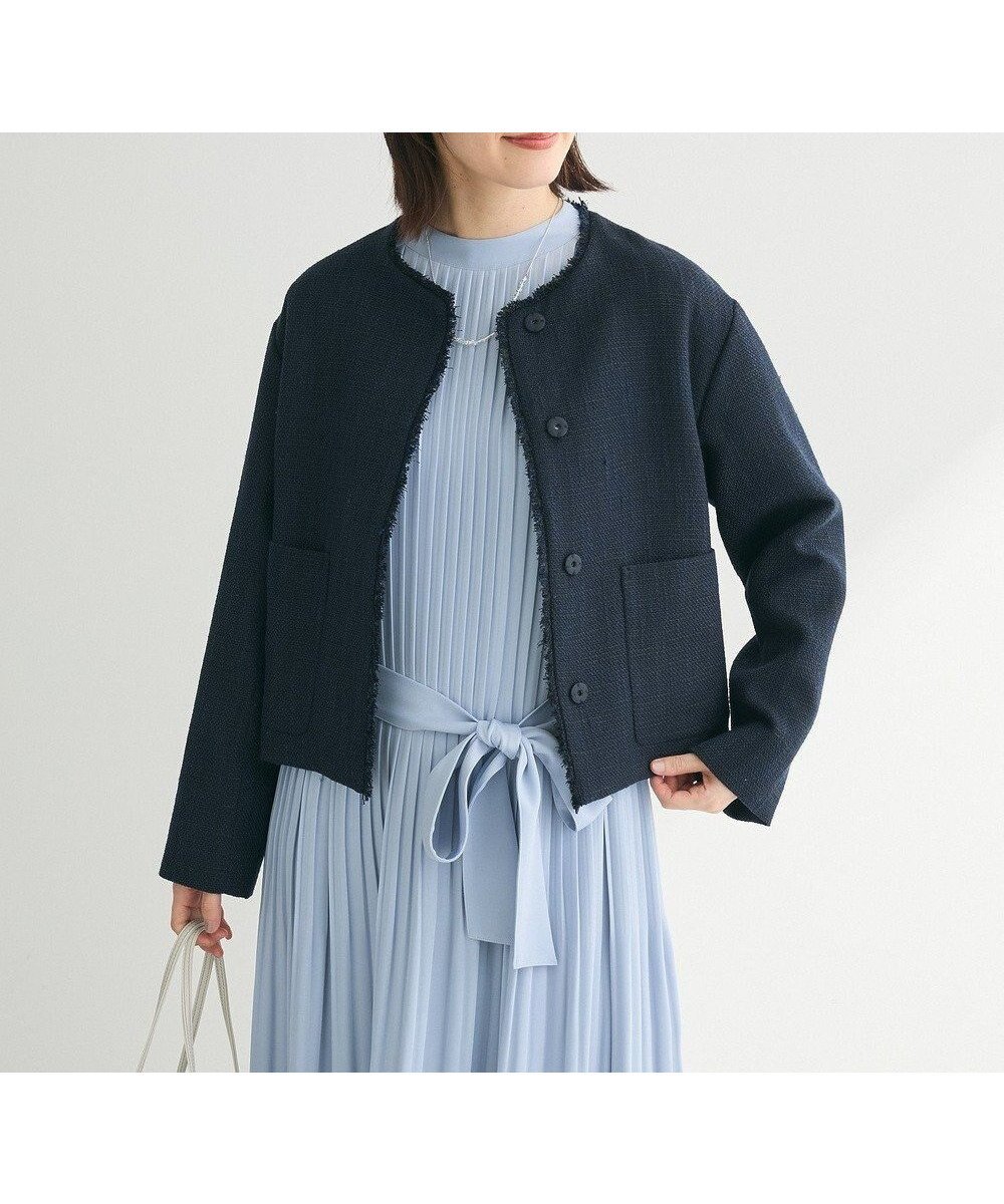 【グリーンパークス/Green Parks】のef-de ツイードノーカラージャケット インテリア・キッズ・メンズ・レディースファッション・服の通販 founy(ファニー) 　ファッション　Fashion　レディースファッション　Fashion for Women　アウター　Coat / Outerwear Collection　レディースジャケット・軽アウター　Jackets　ノーカラージャケット / シンプル上品コーデ　Collarless Jackets　コンパクト　Compact, Small Size　ジャケット　Jacket, Outerwear　フロント　Front, Front Design　ポケット　Pocket, Pocket Detail　A/W・秋冬　Autumn/Winter　S/S・春夏　SS, Spring/Summer, Warm Season　夏　Summer　エレガント 上品　Elegant　Navy|ID: prp329100004646800 ipo3291000000033542576