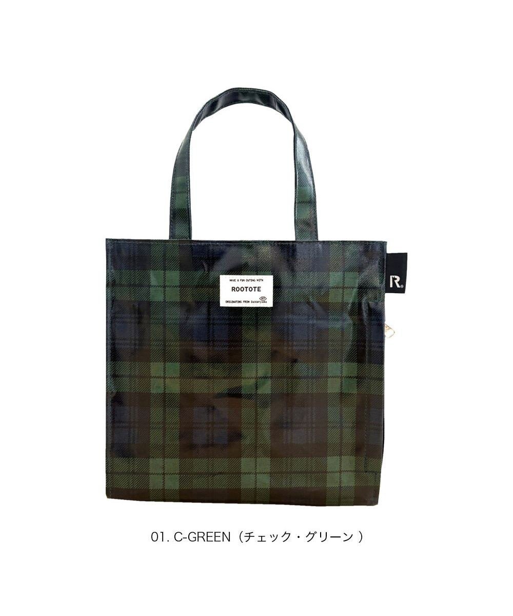 【ルートート/ROOTOTE】の3606【ラミネート加工 正方形型】EU.スクエア.ラミネート-T インテリア・キッズ・メンズ・レディースファッション・服の通販 founy(ファニー) 　ファッション　Fashion　レディースファッション　Fashion for Women　バッグ　Bags　カメラ　Camera Accessories　スクエア　Square, Square Shape　財布　Wallet, Purse　チェック　Check, Plaid, Tartan　プリント　Print, Printed Pattern　ポケット　Pocket, Pocket Detail　ポーチ　Pouch, Small Case　ランダム　Random, Irregular　新作・新入荷　New Arrivals / New In　01:チェック・グリーン|ID: prp329100004646831 ipo3291000000033543154