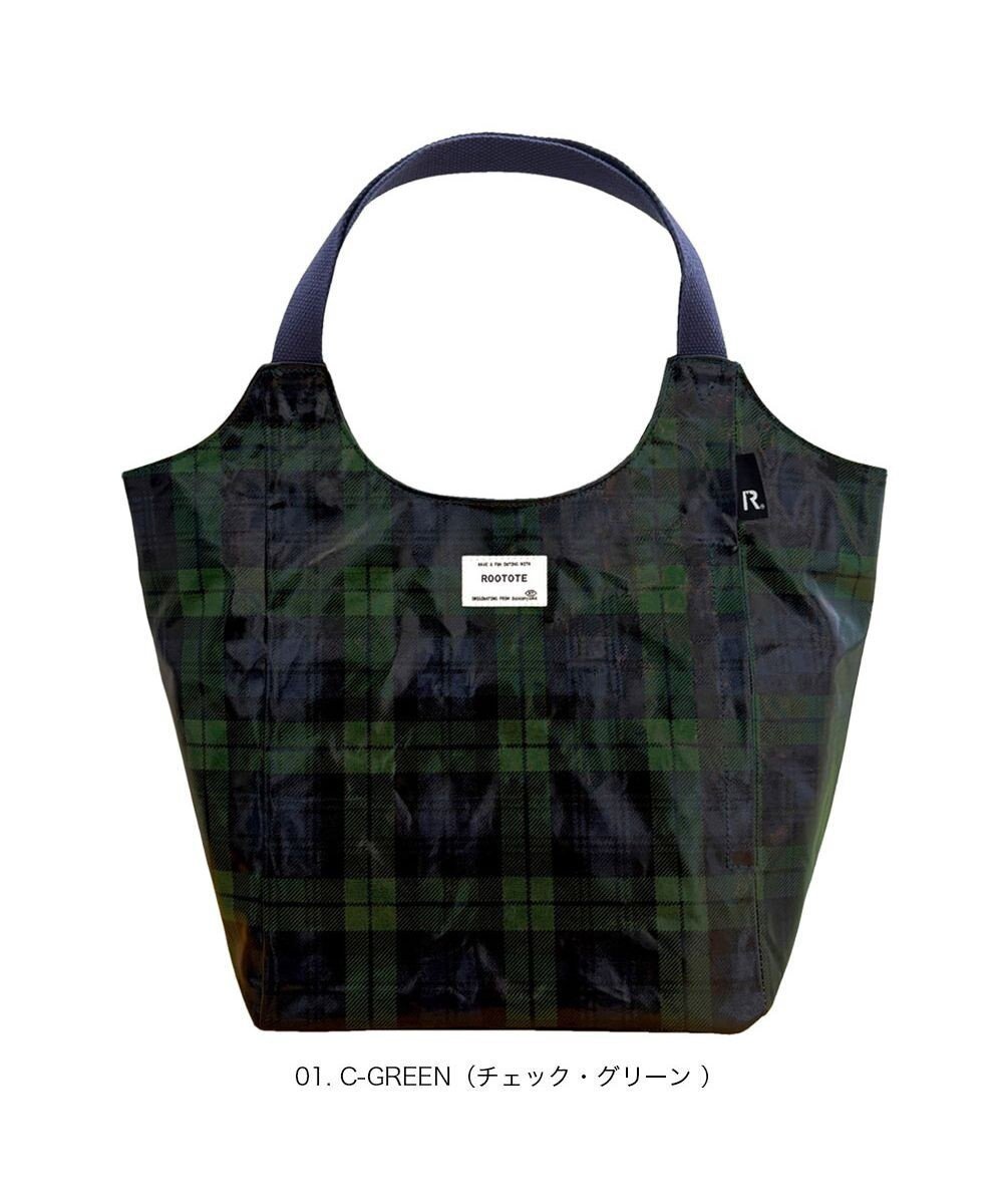 【ルートート/ROOTOTE】の3607【ラミネート加工 肩掛け】EU.ラウンド.ラミネート-T インテリア・キッズ・メンズ・レディースファッション・服の通販 founy(ファニー) 　ファッション　Fashion　レディースファッション　Fashion for Women　バッグ　Bags　カメラ　Camera Accessories　チェック　Check, Plaid, Tartan　プリント　Print, Printed Pattern　ボックス　Boxy, Box Shape　ポケット　Pocket, Pocket Detail　ポーチ　Pouch, Small Case　ラウンド　Round, Round Neck　ランダム　Random, Irregular　新作・新入荷　New Arrivals / New In　01:チェック・グリーン|ID: prp329100004646833 ipo3291000000033543167