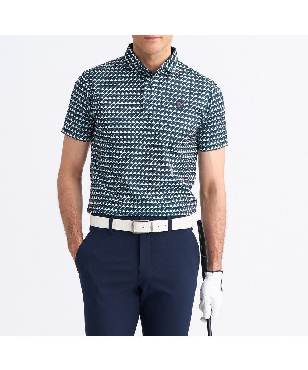【23区 ゴルフ/23区GOLF / MEN】の【MEN】フラッグ総柄ポロシャツ 吸水速乾 UVカット 通気性 吸湿性 蒸れにくい インテリア・キッズ・メンズ・レディースファッション・服の通販 founy(ファニー) 　ファッション　Fashion　メンズファッション　Fashion for Men　トップス・カットソー　Cut & Sew Tops　メンズシャツ　Shirts　ポロシャツ / きれいめカジュアルスタイル　Polo Shirts　春　Spring　吸水　Absorbent, Quick-Dry　鹿の子　Piqué, Kanoko Fabric　ストレッチ　Stretch, Stretchy Fabric　スリム　Slim, Slim Fit　パターン　Pattern, Design Print　フィット　Fit, Slim Fit　プリント　Print, Printed Pattern　ベスト　Vest, Waistcoat　ポロシャツ　Polo Shirt, Collared Tee　A/W・秋冬　Autumn/Winter　S/S・春夏　SS, Spring/Summer, Warm Season　新作・新入荷　New Arrivals / New In　おすすめ　Recommended / Our Picks　夏　Summer　エレガント 上品　Elegant　ゴルフ　Golf　ダークグリーン系5|ID: prp329100004647774 ipo3291000000033551661