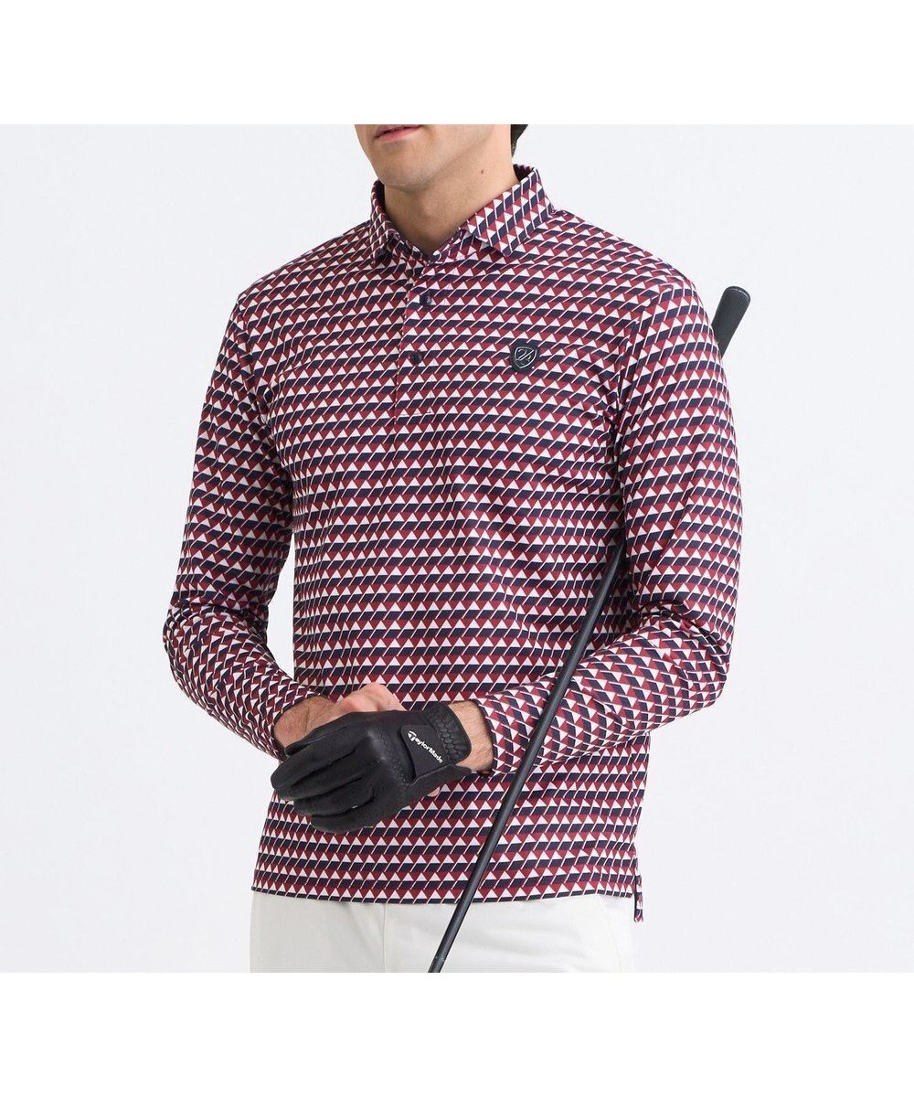 【23区 ゴルフ/23区GOLF / MEN】の【MEN】フラッグ総柄長袖ポロシャツ 通気性 吸湿性 蒸れにくい 人気、トレンドファッション・服の通販 founy(ファニー) 　ファッション　Fashion　メンズファッション　Fashion for Men　トップス・カットソー　Cut & Sew Tops　メンズシャツ　Shirts　ポロシャツ / きれいめカジュアルスタイル　Polo Shirts　春　Spring　鹿の子　Piqué, Kanoko Fabric　ストレッチ　Stretch, Stretchy Fabric　スリム　Slim, Slim Fit　長袖　Long Sleeve, Full Sleeve　パターン　Pattern, Design Print　フィット　Fit, Slim Fit　プリント　Print, Printed Pattern　ポロシャツ　Polo Shirt, Collared Tee　A/W・秋冬　Autumn/Winter　S/S・春夏　SS, Spring/Summer, Warm Season　夏　Summer　エレガント 上品　Elegant　ゴルフ　Golf　 other-1|ID: prp329100004647783 ipo3291000000033551711