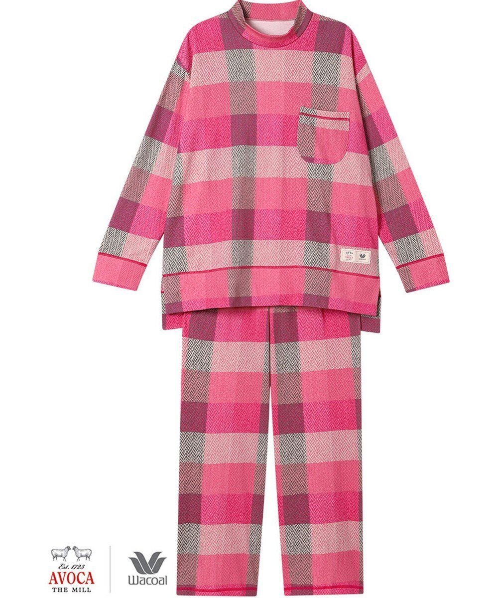 【ワコール/WACOAL】のパジャマ 【AVOCA×ワコール】 長袖 長ズボン 綿混(本体) レディース BDW747 /ワコール インテリア・キッズ・メンズ・レディースファッション・服の通販 founy(ファニー) 　ファッション　Fashion　レディースファッション　Fashion for Women　トップス・カットソー　Cut & Sew Tops　ストレート　Straight, Straight Cut　セットアップ　Set-Up, Coordinated Outfit　チェック　Check, Plaid, Tartan　パジャマ　Pajamas, Sleepwear　プリント　Print, Printed Pattern　ボトム　Bottoms, Lower Wear　ボーダー　Border, Stripe　長袖　Long Sleeve, Full Sleeve　ピンク|ID: prp329100004647810 ipo3291000000033552741