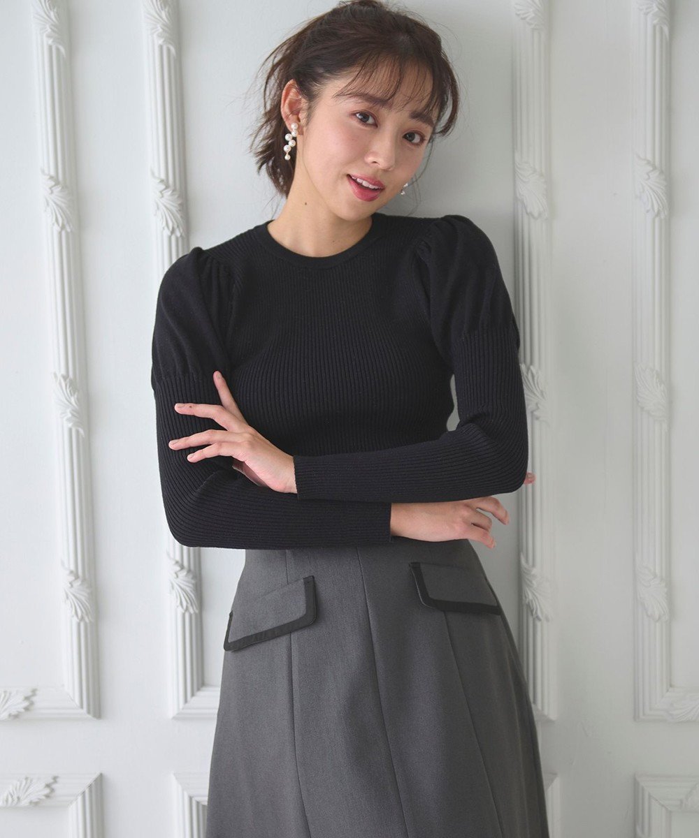 【フェルゥ/Feroux】の【洗える】パフスリーブラメ ニット インテリア・キッズ・メンズ・レディースファッション・服の通販 founy(ファニー) 　ファッション　Fashion　レディースファッション　Fashion for Women　トップス・カットソー　Cut & Sew Tops　ニット　Knit Tops & Sweaters　インナー　Innerwear　セーター　Sweater, Knitwear　タートルネック　Turtleneck, High Neck　フェミニン　Feminine, Girly　洗える　Machine Washable　A/W・秋冬　Autumn/Winter　ブラック系|ID: prp329100004647862 ipo3291000000033553497