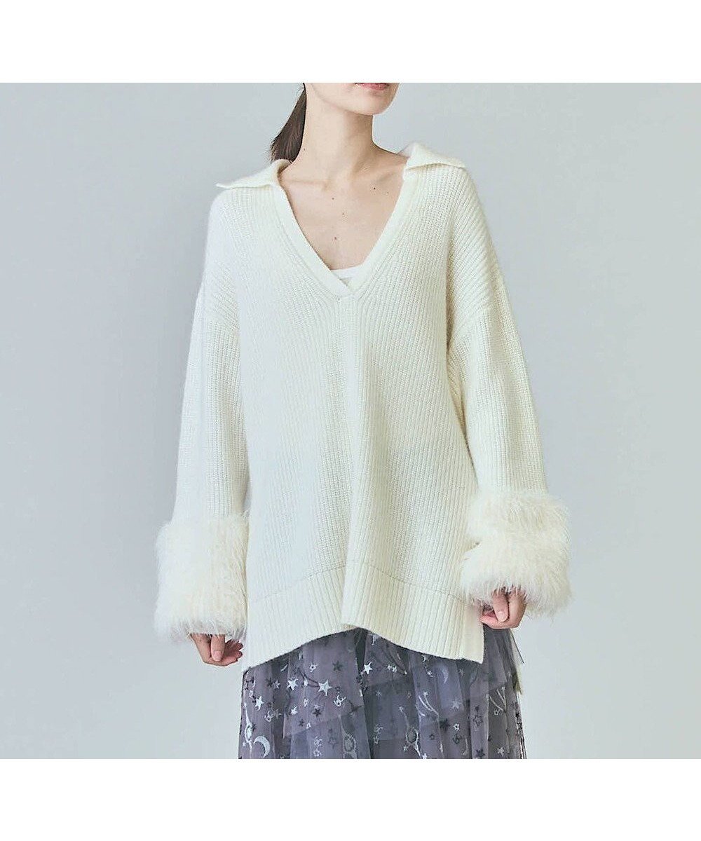 【グレース コンチネンタル/GRACE CONTINENTAL】のフェザースリーブニットトップ 人気、トレンドファッション・服の通販 founy(ファニー) ファッション Fashion レディースファッション Fashion for Women トップス・カットソー Cut & Sew Tops ニット Knit Tops & Sweaters アンゴラ Angora Knitwear スキッパー Skipper, Open Collar スリット Slit, Slit Detail スリーブ Sleeve, Long Sleeve / Short Sleeve セーター Sweater, Knitwear デコルテ Décolleté, Neckline フェザーヤーン Feather Yarn, Fluffy Yarn リラックス Relax, Relaxed Fit エレガント 上品 Elegant 夏 Summer S/S・春夏 SS, Spring/Summer, Warm Season A/W・秋冬 Autumn/Winter other-1|ID: prp329100004649239 ipo3291000000033577642