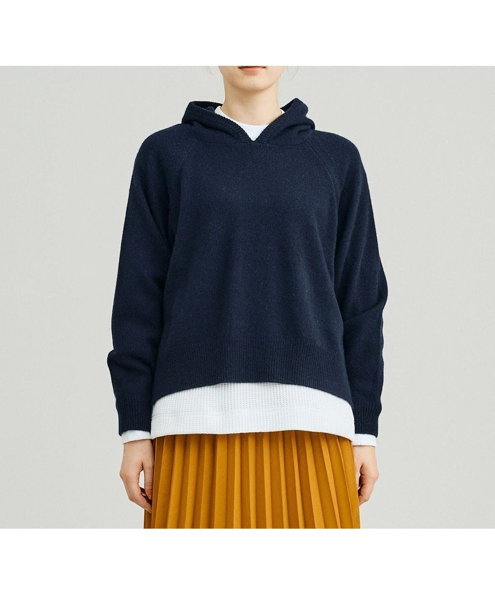【ジェイプレスヨークストリート/J.PRESS YORK STREET】の【WOMEN】ウールカシミヤ フーディニット インテリア・キッズ・メンズ・レディースファッション・服の通販 founy(ファニー) 　ファッション　Fashion　レディースファッション　Fashion for Women　トップス・カットソー　Cut & Sew Tops　ニット　Knit Tops & Sweaters　おすすめ　Recommended / Our Picks　シンプル　Simple, Minimal　セーター　Sweater, Knitwear　パターン　Pattern, Design Print　フィット　Fit, Slim Fit　リラックス　Relax, Relaxed Fit　A/W・秋冬　Autumn/Winter　ネイビー系|ID: prp329100004649256 ipo3291000000033578151