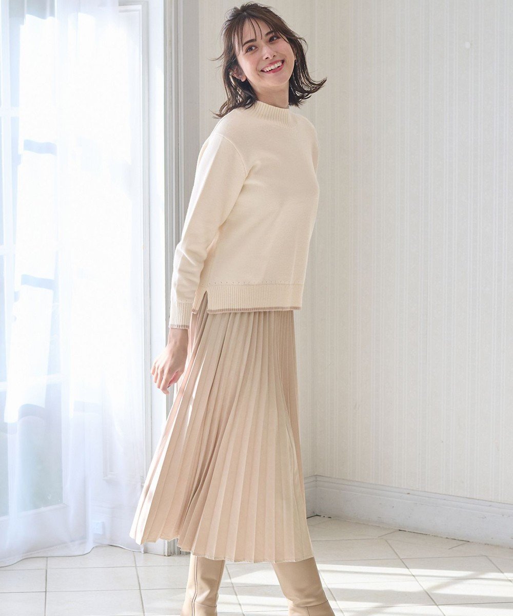 【エニィ スィス/any SiS】の【大人百花掲載 ヨンアさん着用】2SET パウダータッチ ツインセット インテリア・キッズ・メンズ・レディースファッション・服の通販 founy(ファニー) 　ファッション　Fashion　レディースファッション　Fashion for Women　ワンピース　Dresses　アクリル　Acrylic Material　春　Spring　秋　Autumn　ギャザー　Gathered, Ruffled　サテン　Satin, Glossy Fabric　シンプル　Simple, Minimal　スリット　Slit, Slit Detail　セットアップ　Set-Up, Coordinated Outfit　雑誌　Magazine, Fashion Magazine　ハイネック　High Neck, Mock Neck　バランス　Balance, Style Balance　フェミニン　Feminine, Girly　プリーツ　Pleats, Pleated　ペチコート　Petticoat, Underskirt　楽ちん　Easy Fit, Comfortable　A/W・秋冬　Autumn/Winter　アイボリー|ID: prp329100004649368 ipo3291000000033580551