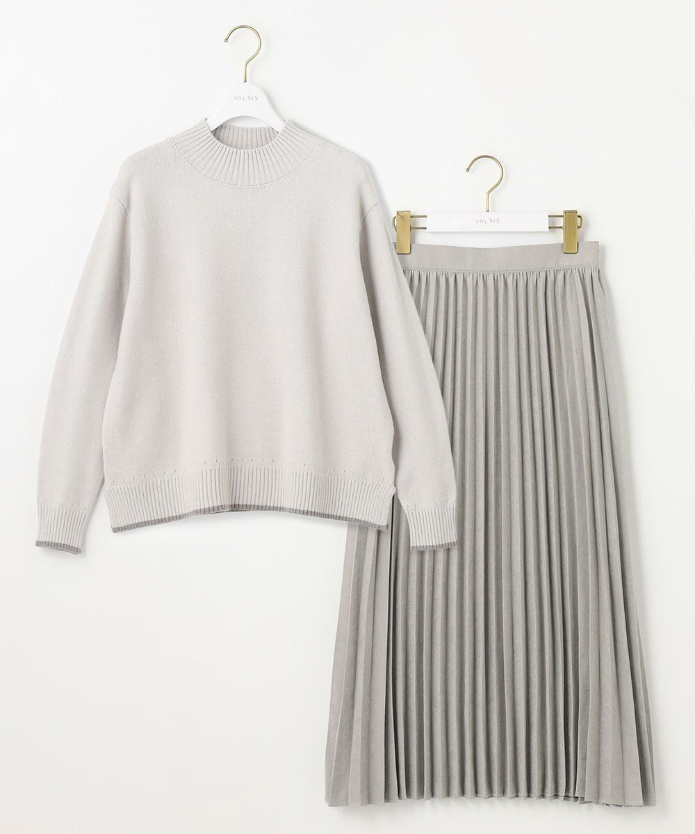 【エニィ スィス/any SiS】の【大人百花掲載 ヨンアさん着用】2SET パウダータッチ ツインセット 人気、トレンドファッション・服の通販 founy(ファニー) ファッション Fashion レディースファッション Fashion for Women ワンピース Dresses アクリル Acrylic Material 春 Spring 秋 Autumn ギャザー Gathered, Ruffled サテン Satin, Glossy Fabric シンプル Simple, Minimal スリット Slit, Slit Detail セットアップ Set-Up, Coordinated Outfit ハイネック High Neck, Mock Neck バランス Balance, Style Balance フェミニン Feminine, Girly プリーツ Pleats, Pleated ペチコート Petticoat, Underskirt 楽ちん Easy Fit, Comfortable A/W・秋冬 Autumn/Winter other-1|ID: prp329100004649368 ipo3291000000034515470
