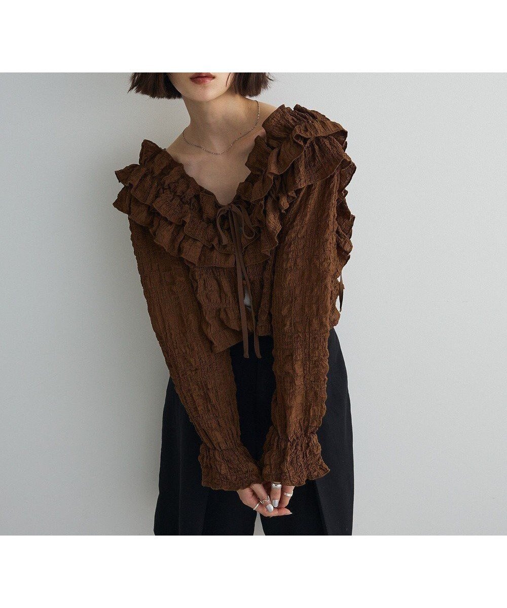 【グリーンパークス/Green Parks】の2WAYフリルブラウス インテリア・キッズ・メンズ・レディースファッション・服の通販 founy(ファニー) 　ファッション　Fashion　レディースファッション　Fashion for Women　トップス・カットソー　Cut & Sew Tops　シャツ・ブラウス・オフィスカジュアル　Elegant Blouses & Button-Ups　新作・新入荷　New Arrivals / New In　おすすめ　Recommended / Our Picks　シャーリング　Shirring, Ruched　ハイライズ　High Rise, High Waist　バランス　Balance, Style Balance　フェミニン　Feminine, Girly　フリル　Frill, Ruffle　ポケット　Pocket, Pocket Detail　リボン　Ribbon, Bow　A/W・秋冬　Autumn/Winter　Brown|ID: prp329100004649384 ipo3291000000033580841