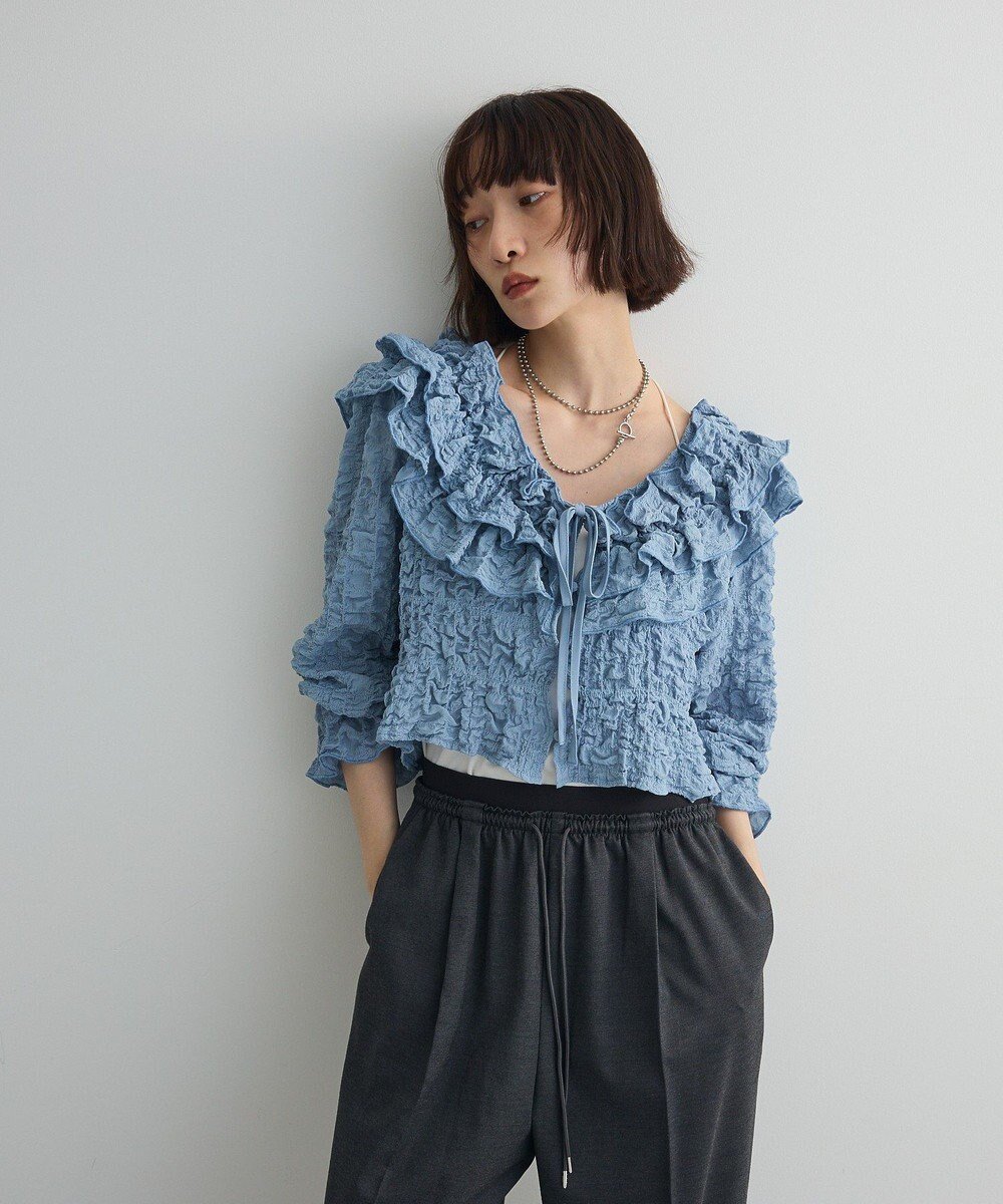 【グリーンパークス/Green Parks】の2WAYフリルブラウス インテリア・キッズ・メンズ・レディースファッション・服の通販 founy(ファニー) 　ファッション　Fashion　レディースファッション　Fashion for Women　トップス・カットソー　Cut & Sew Tops　シャツ・ブラウス・オフィスカジュアル　Elegant Blouses & Button-Ups　新作・新入荷　New Arrivals / New In　おすすめ　Recommended / Our Picks　シャーリング　Shirring, Ruched　ハイライズ　High Rise, High Waist　バランス　Balance, Style Balance　フェミニン　Feminine, Girly　フリル　Frill, Ruffle　ポケット　Pocket, Pocket Detail　リボン　Ribbon, Bow　A/W・秋冬　Autumn/Winter　Sax|ID: prp329100004649384 ipo3291000000033580843